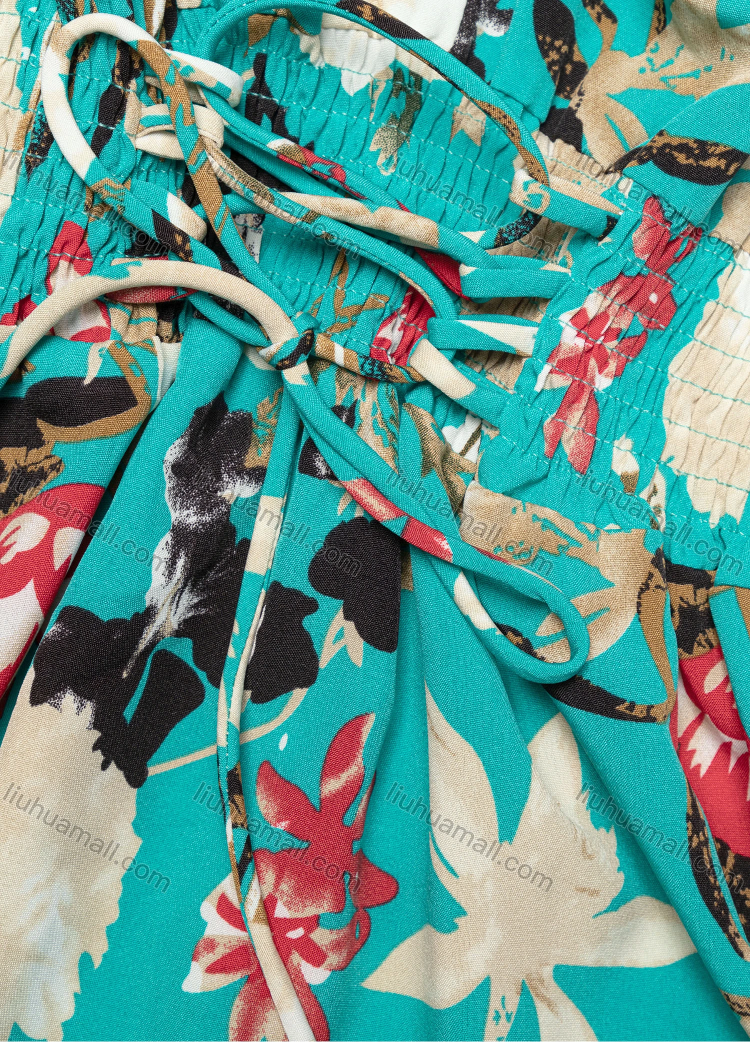 Wholesale Women's Casual Elegant V Neck Floral Print Butterfly Sleeve Lace Up Shirred Maxi Dress Y20032# - Liuhuamall