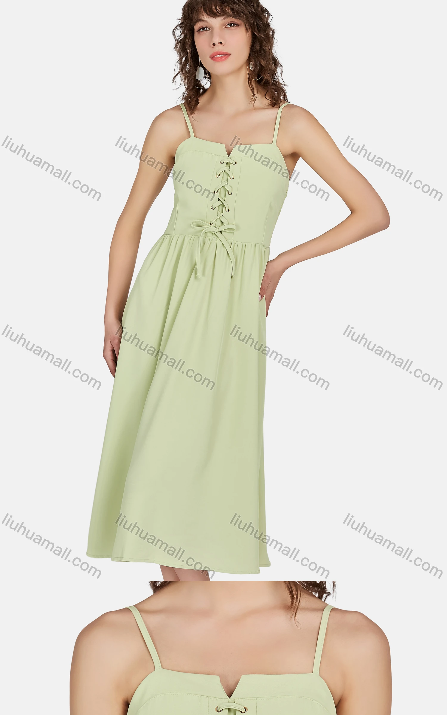 Wholesale Women's Casual Spaghetti Strap Criss Cross Shirred Cami Dress 1009# - Liuhuamall