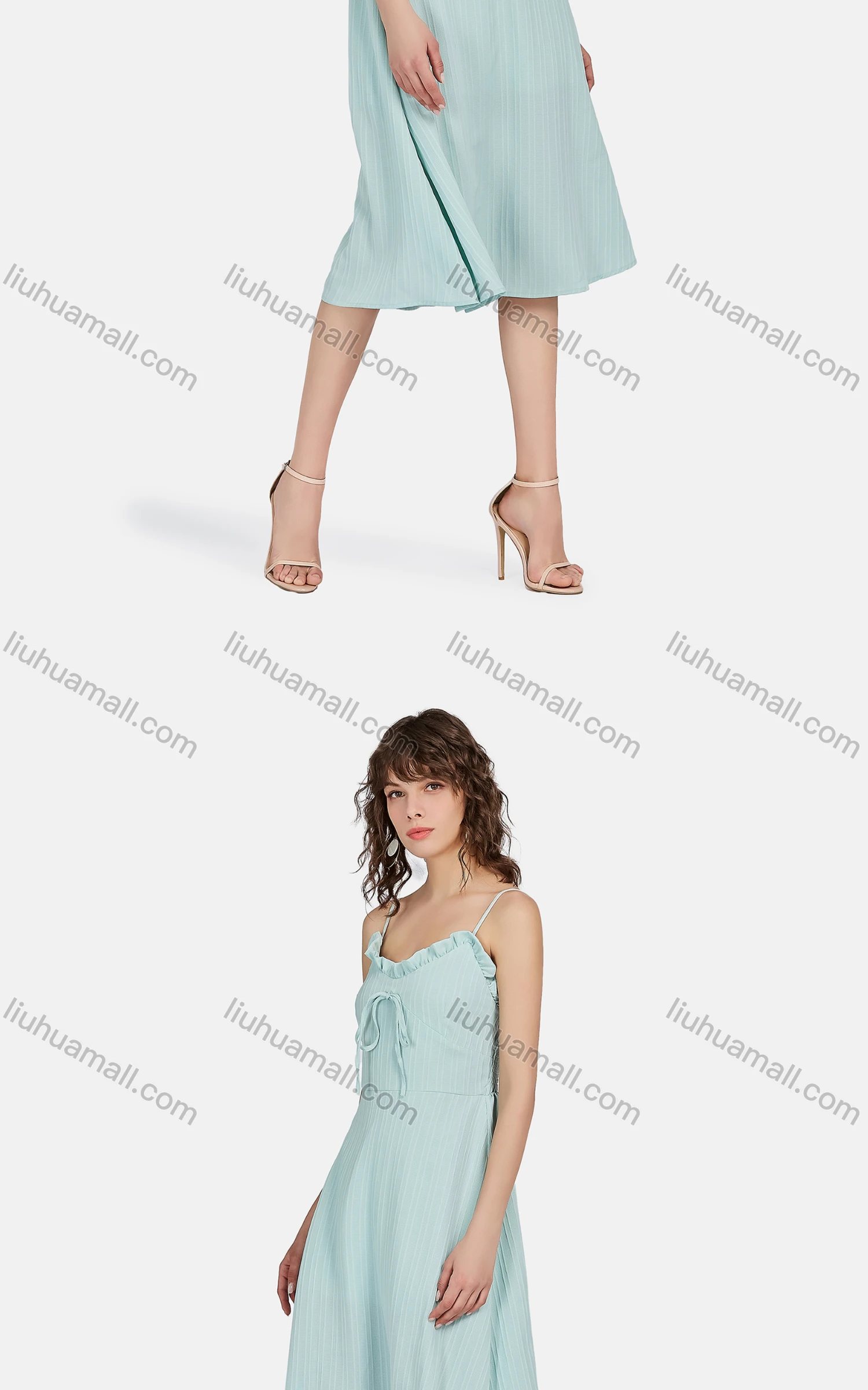 Wholesale Women's Casual Spaghetti Strap Frill Trim Shirred Cami Dress 1006# - Liuhuamall
