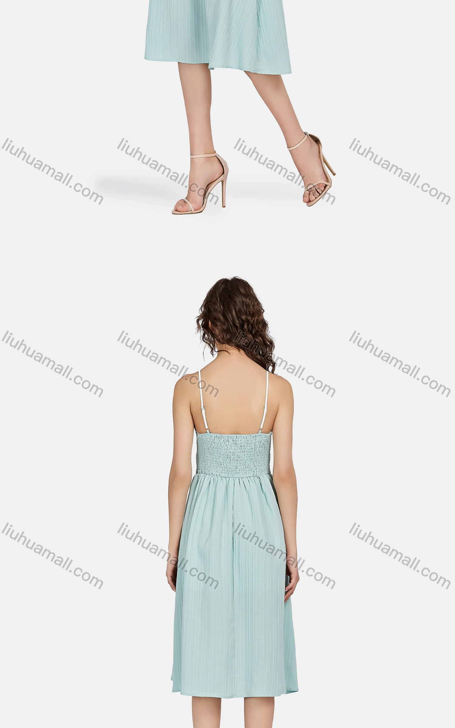 Wholesale Women's Casual Spaghetti Strap Frill Trim Shirred Cami Dress 1006# - Liuhuamall