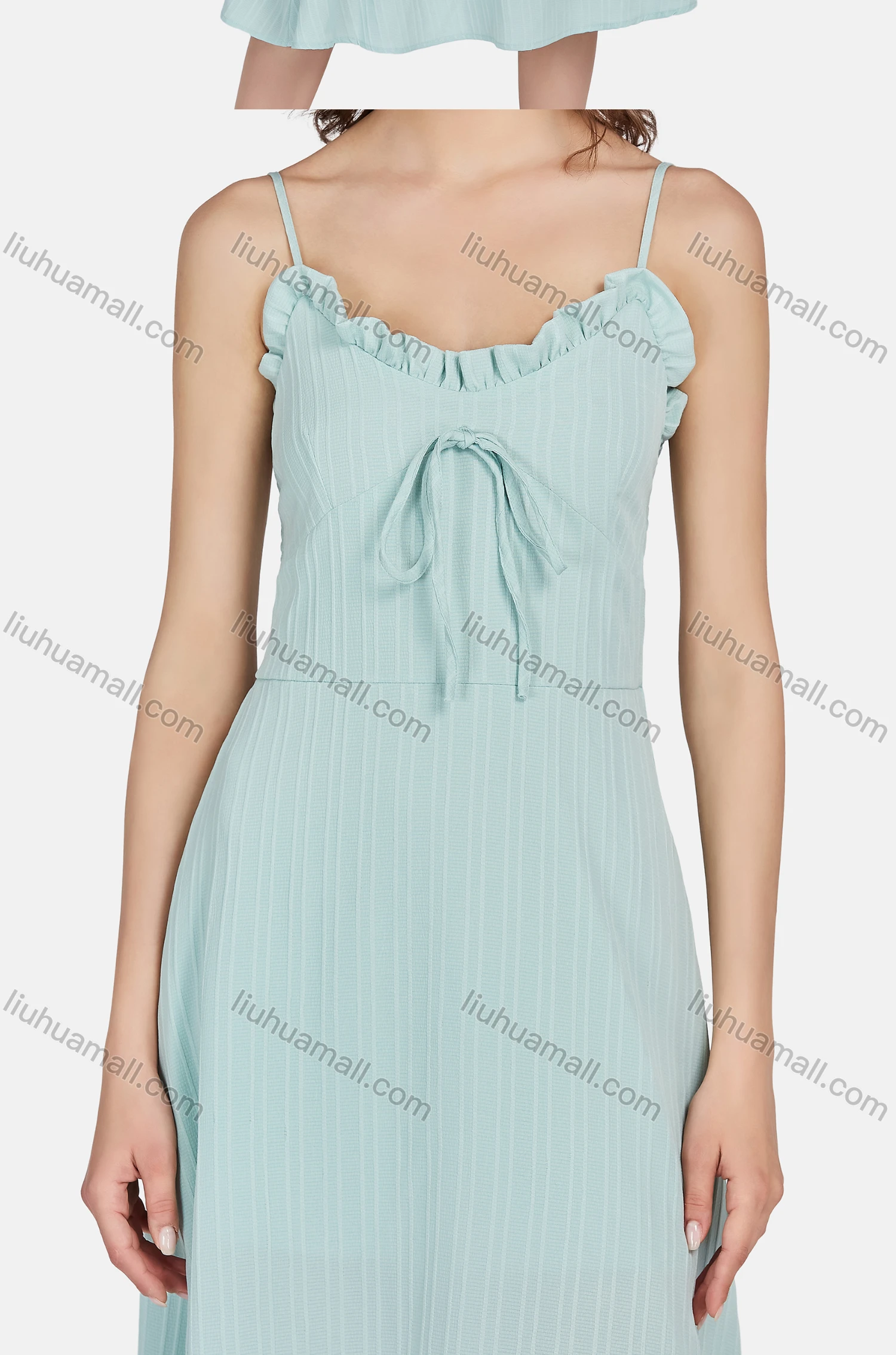 Wholesale Women's Casual Spaghetti Strap Frill Trim Shirred Cami Dress 1006# - Liuhuamall