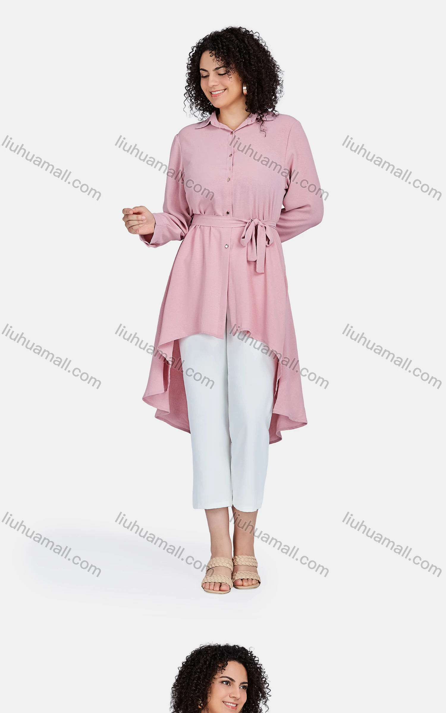 Wholesale Women's Casual Collared Shirt Sleeve Plain Shirt Dress 8810# - Liuhuamall