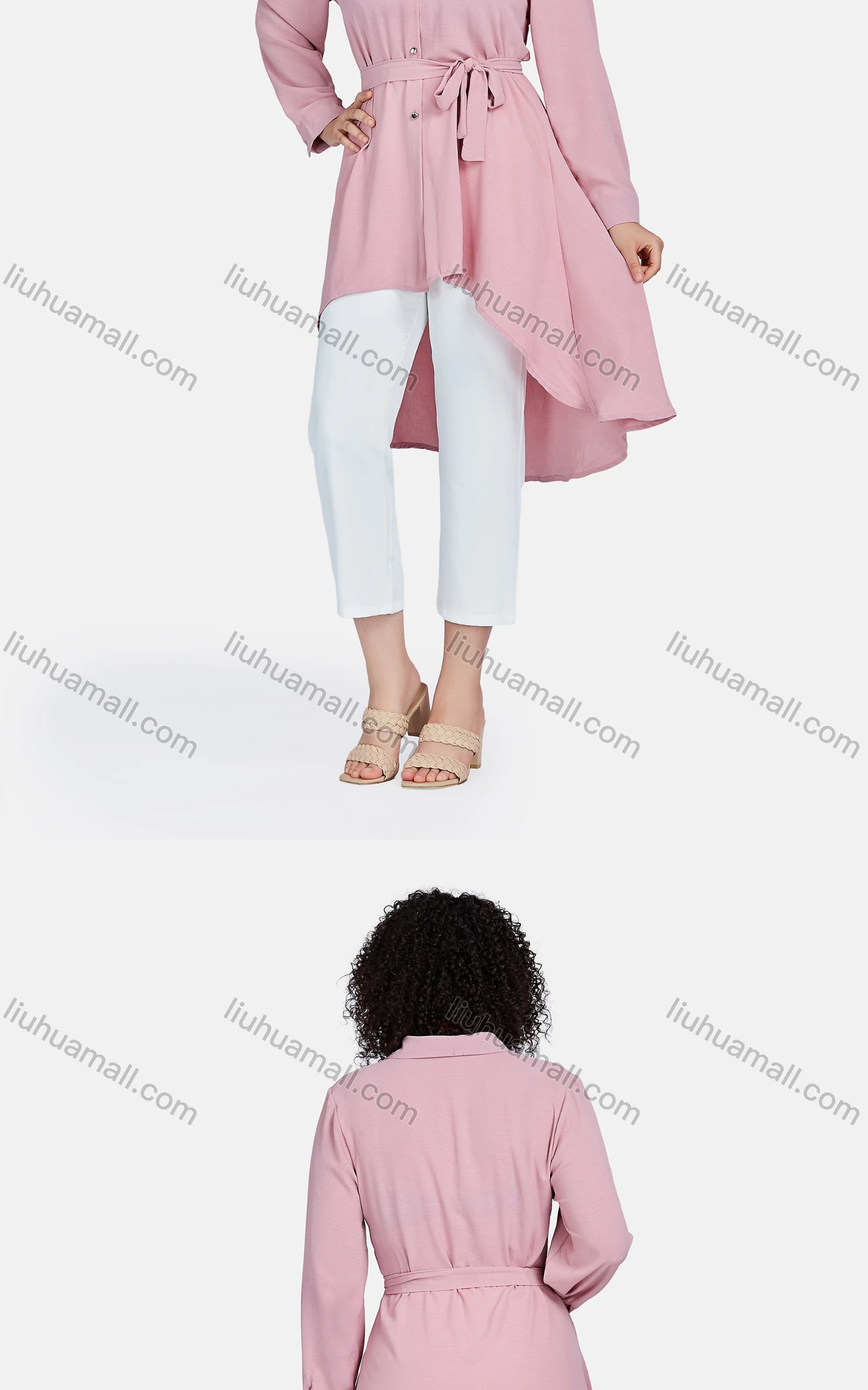 Wholesale Women's Casual Collared Shirt Sleeve Plain Shirt Dress 8810# - Liuhuamall