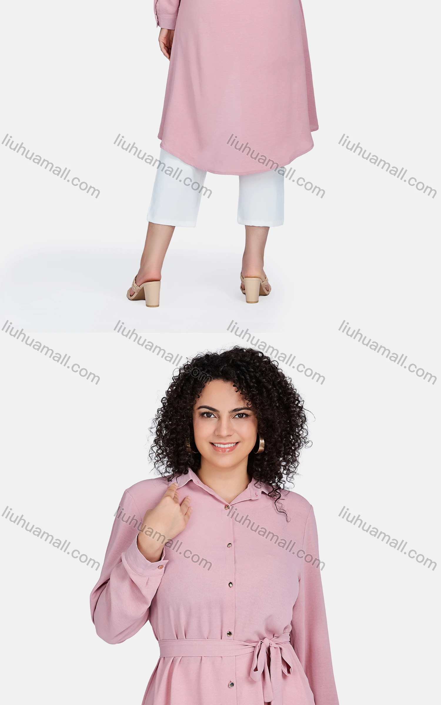 Wholesale Women's Casual Collared Shirt Sleeve Plain Shirt Dress 8810# - Liuhuamall