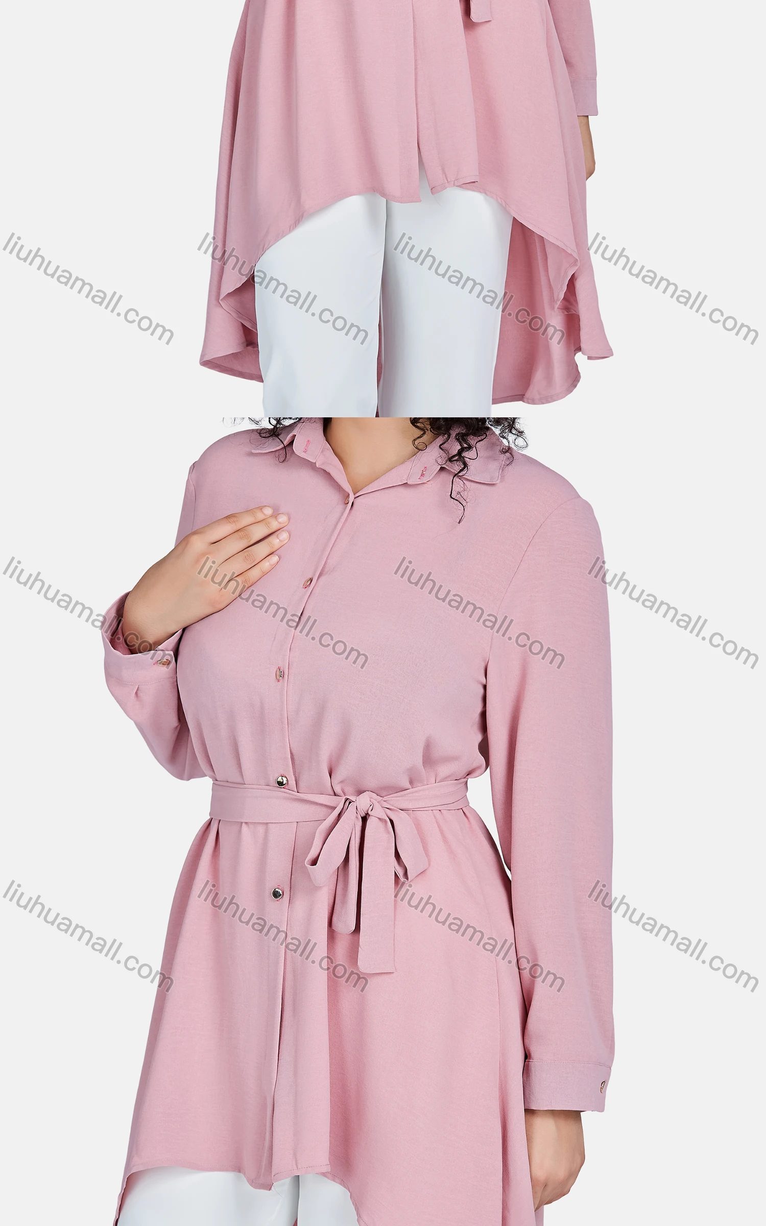 Wholesale Women's Casual Collared Shirt Sleeve Plain Shirt Dress 8810# - Liuhuamall