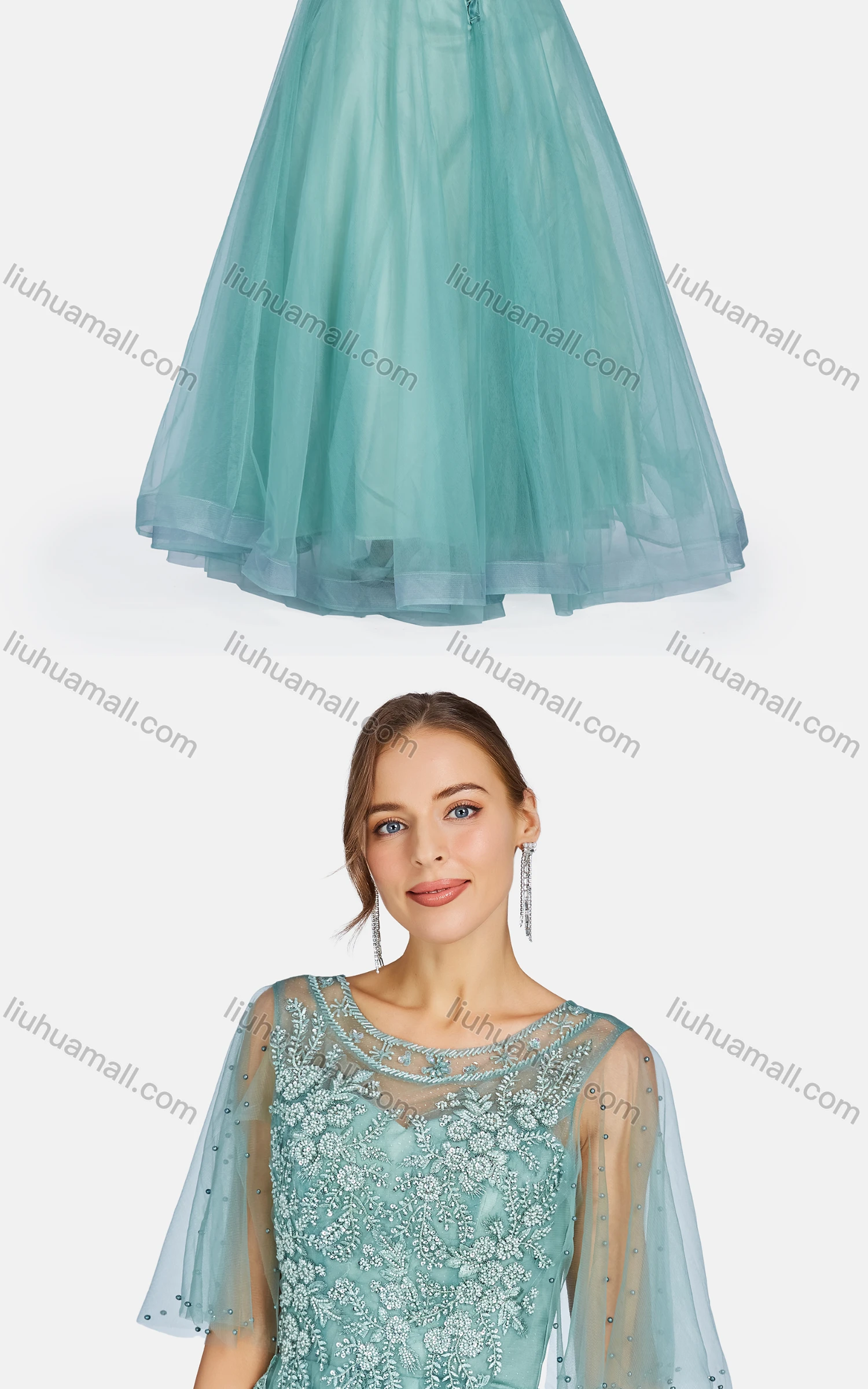 Wholesale Women's Elegant Embroidered Pearl Decor Criss Cross Floor Length Evening Dress 9479# - Liuhuamall