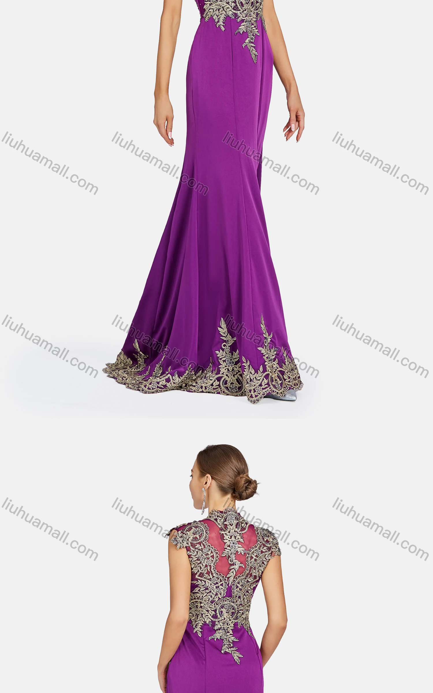 Wholesale Women's Elegant Embroidered Rhinestone Floor Length Evening Dress 9497# - Liuhuamall