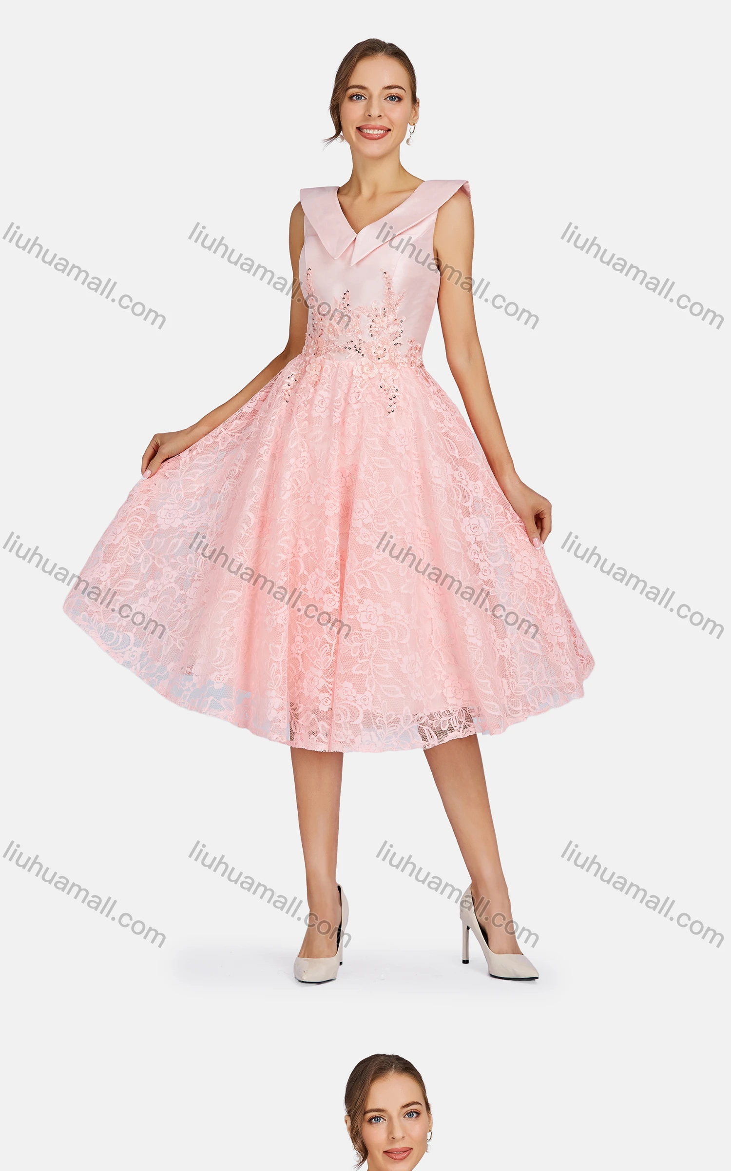 Wholesale Women's Elegant Embroidered Pearl Decor Rhinestone Evening Dress 8492# - Liuhuamall