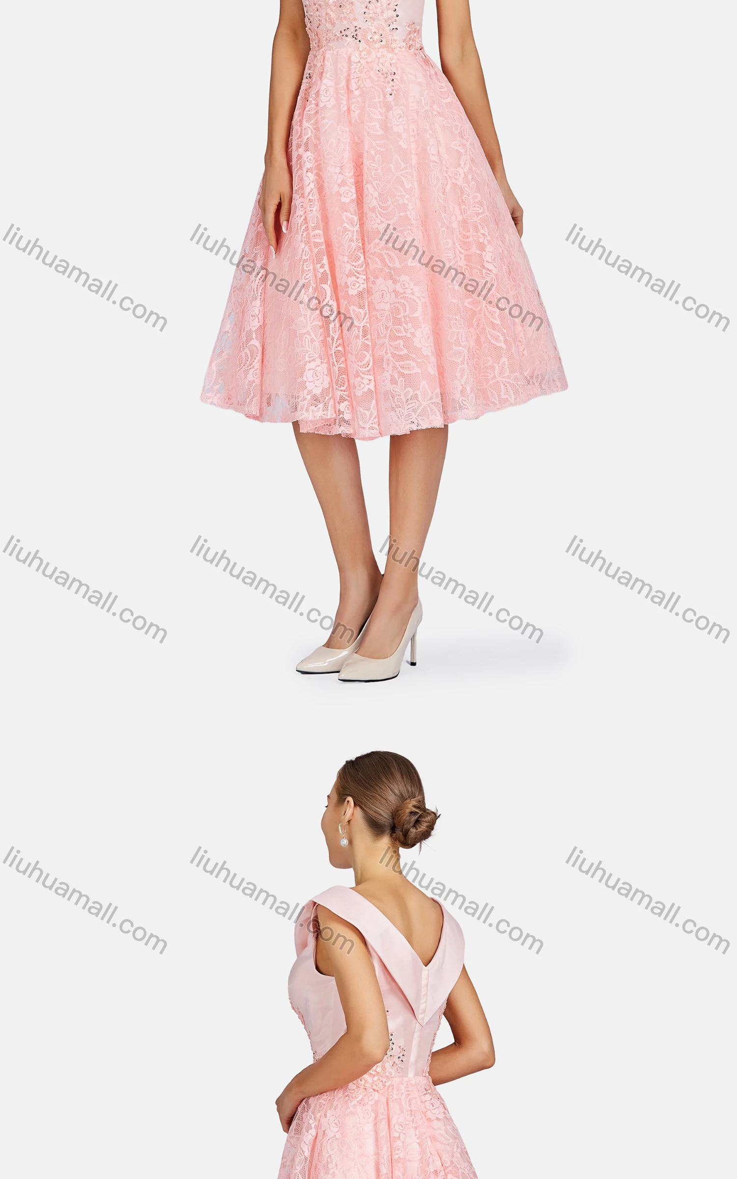 Wholesale Women's Elegant Embroidered Pearl Decor Rhinestone Evening Dress 8492# - Liuhuamall