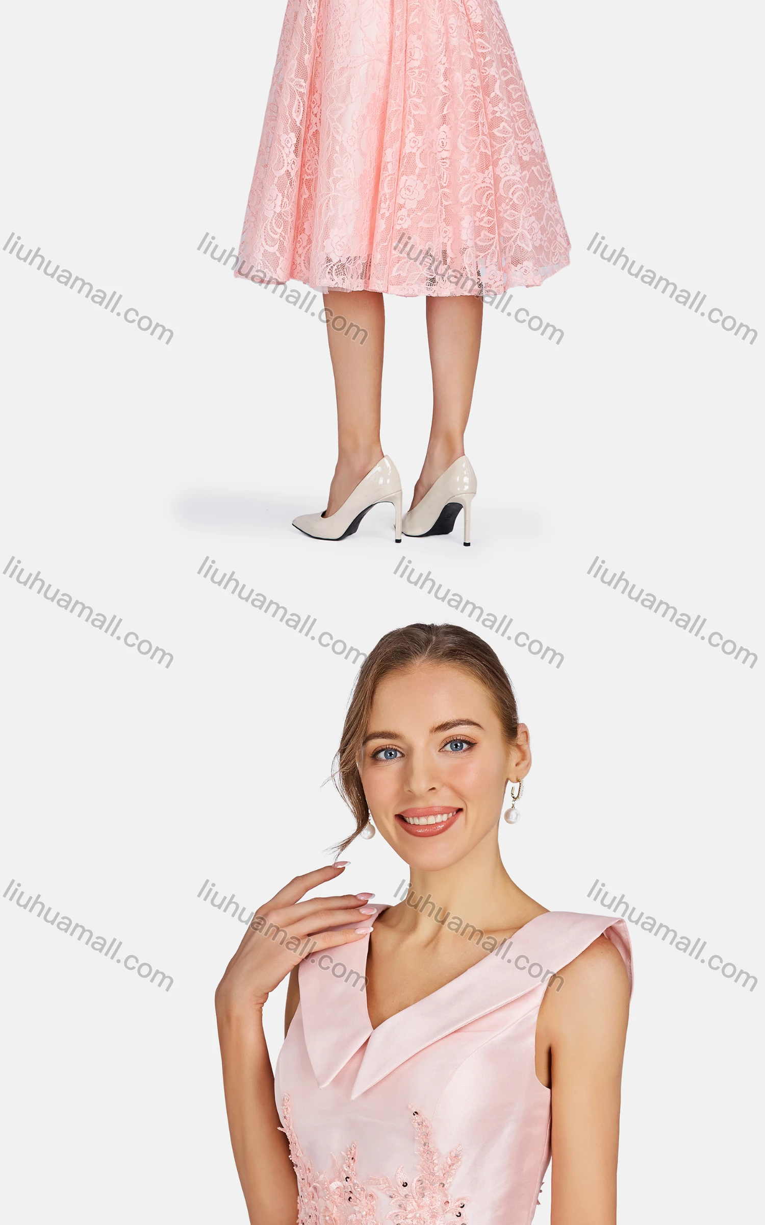 Wholesale Women's Elegant Embroidered Pearl Decor Rhinestone Evening Dress 8492# - Liuhuamall