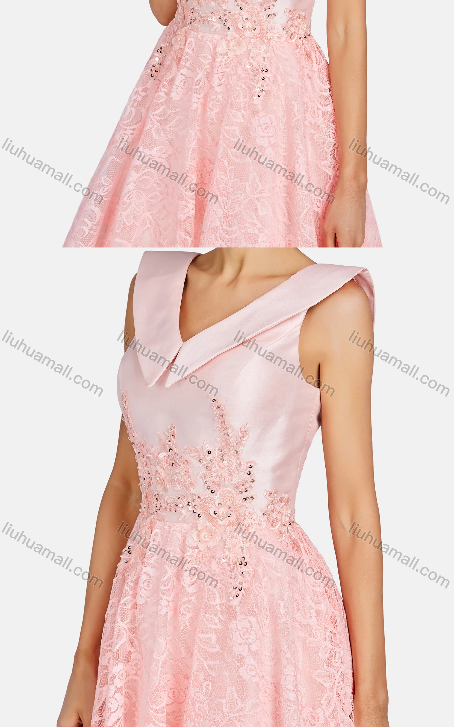 Wholesale Women's Elegant Embroidered Pearl Decor Rhinestone Evening Dress 8492# - Liuhuamall
