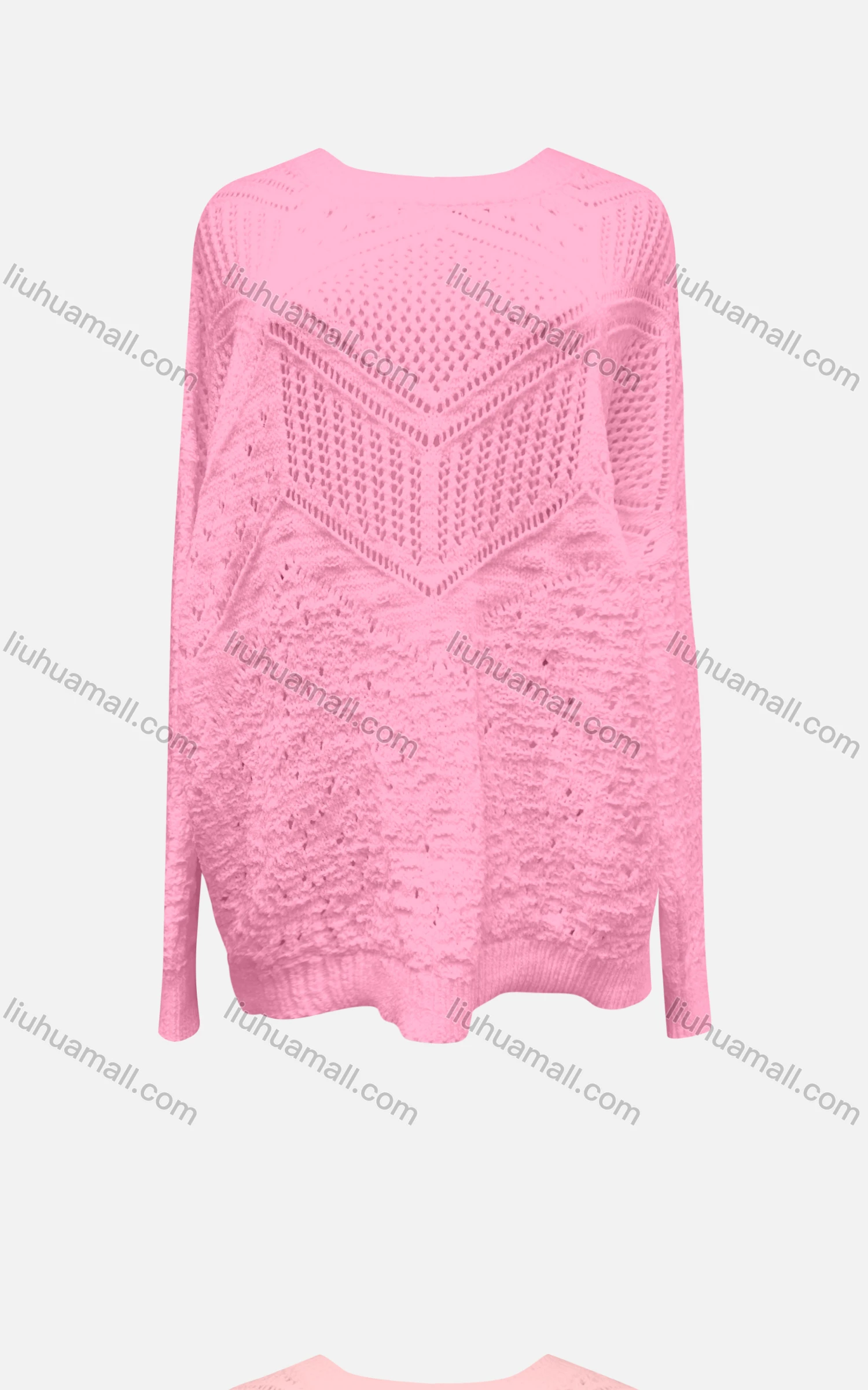 Wholesale Women's Casual Crew Neck Long Sleeve Plain Mesh Sweater X58256# - Liuhuamall