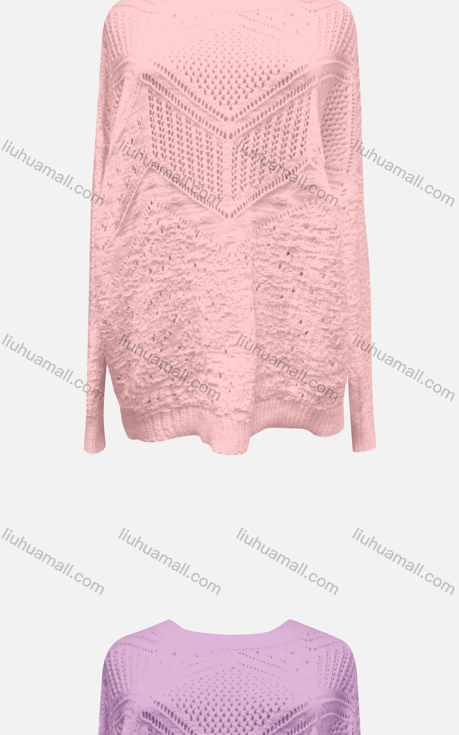 Wholesale Women's Casual Crew Neck Long Sleeve Plain Mesh Sweater X58256# - Liuhuamall