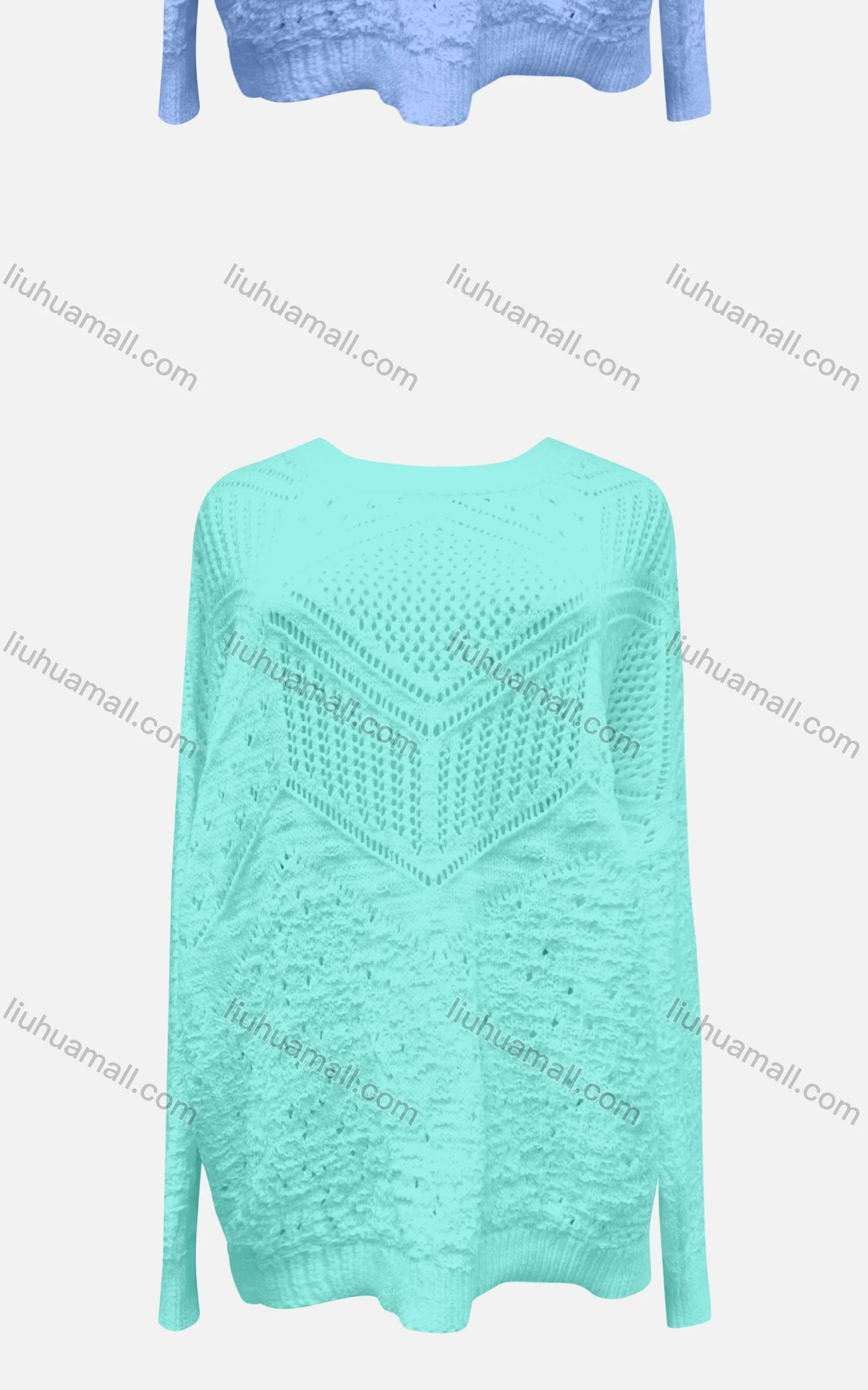 Wholesale Women's Casual Crew Neck Long Sleeve Plain Mesh Sweater X58256# - Liuhuamall