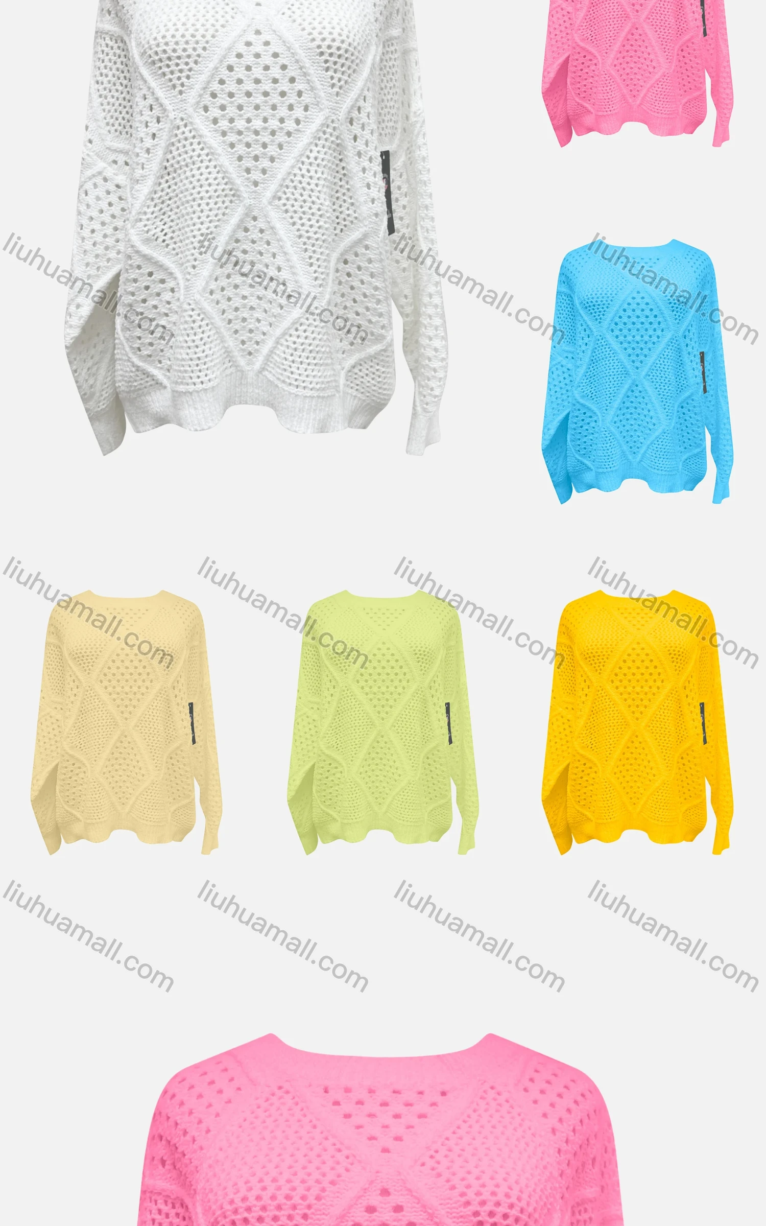 Wholesale Women's Casual Crew Neck Long Sleeve Plain Mesh Sweater X58258# - Liuhuamall