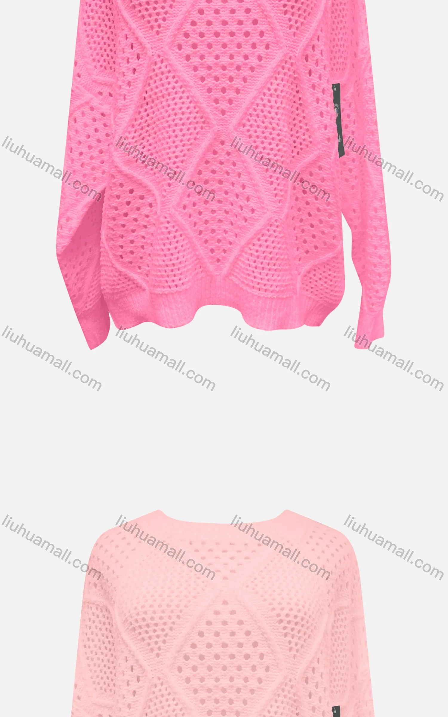 Wholesale Women's Casual Crew Neck Long Sleeve Plain Mesh Sweater X58258# - Liuhuamall