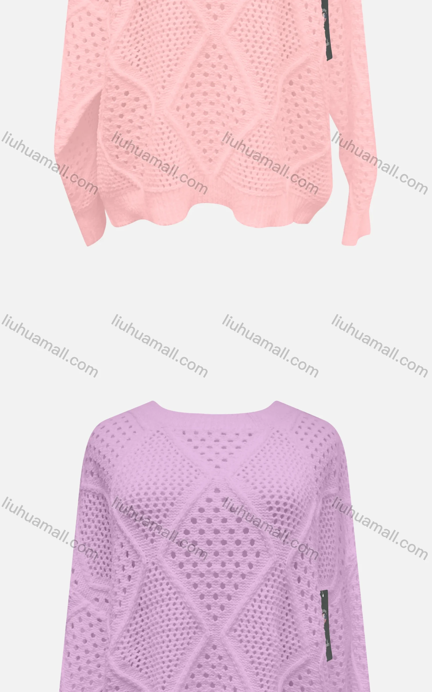 Wholesale Women's Casual Crew Neck Long Sleeve Plain Mesh Sweater X58258# - Liuhuamall