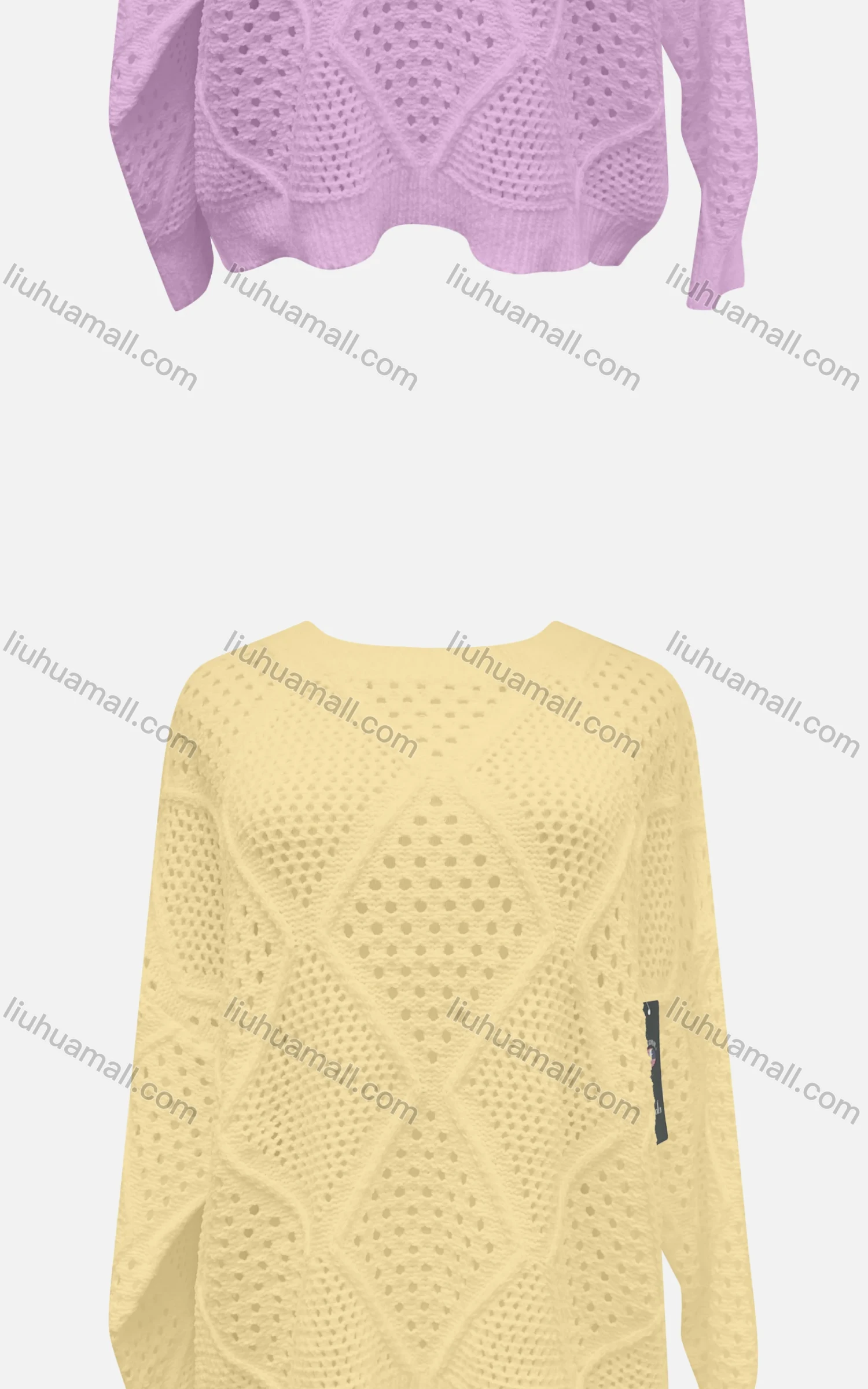 Wholesale Women's Casual Crew Neck Long Sleeve Plain Mesh Sweater X58258# - Liuhuamall