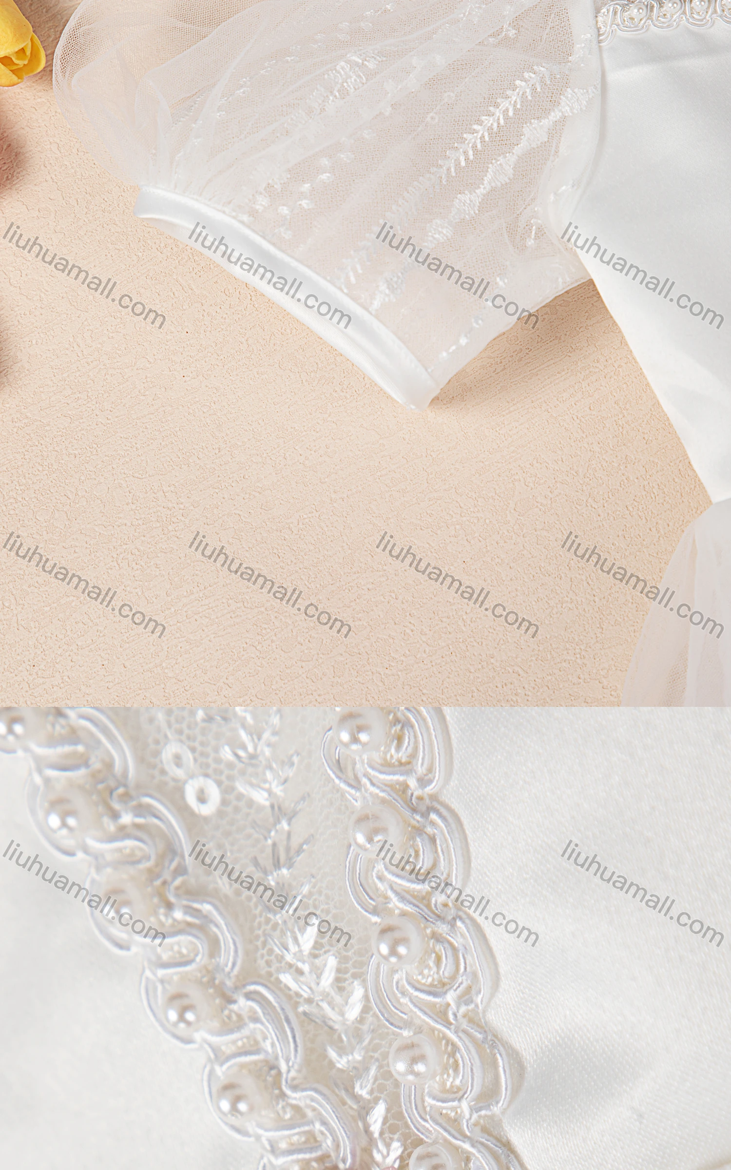 Wholesale Girls Cute Crew Neck Sleeveless Sequin Guipure Lace Zip Back Dress 230418# - Liuhuamall