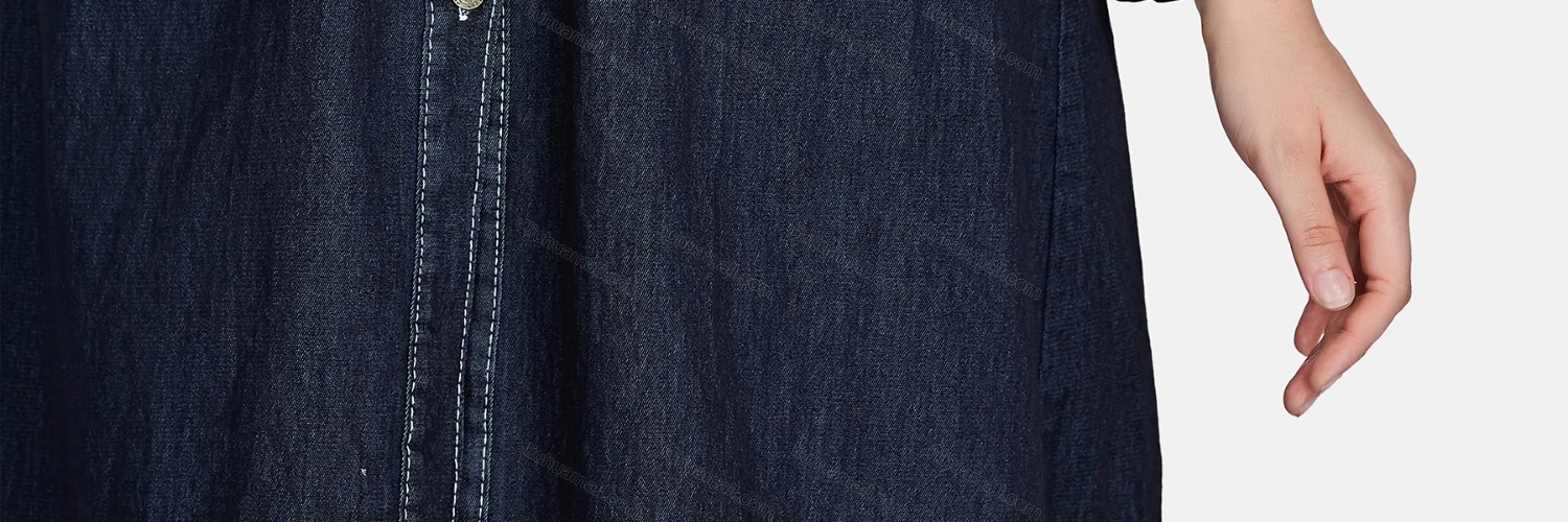 Wholesale Women's Casual Collared Long Sleeve Button Down Lace Up Denim Shirt Dress 5418# - Liuhuamall