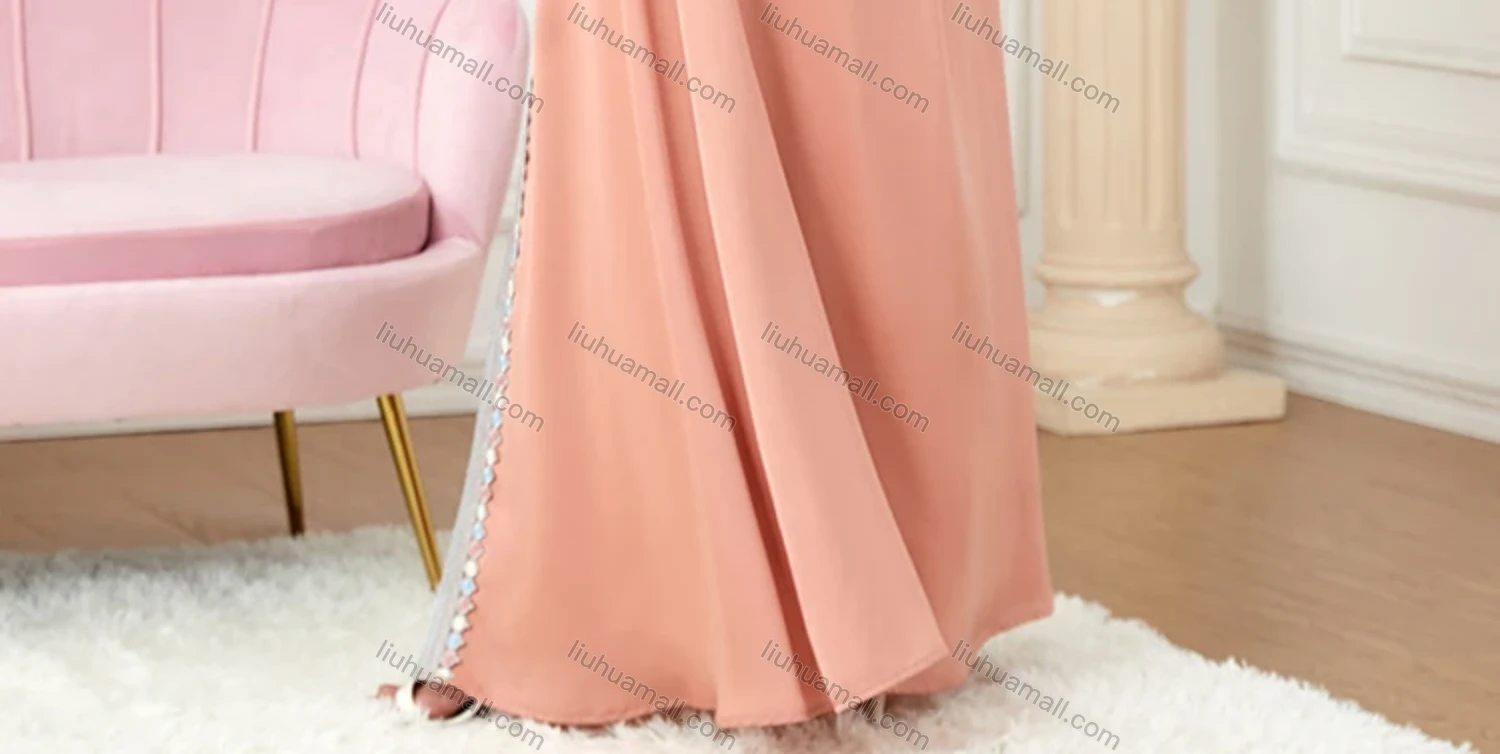 Wholesale Women's Arabic Muslim Islamic Embroidered Pearl Decor Dubai Robe Cardigan & Dress 2-piece Set 3226# - Liuhuamall