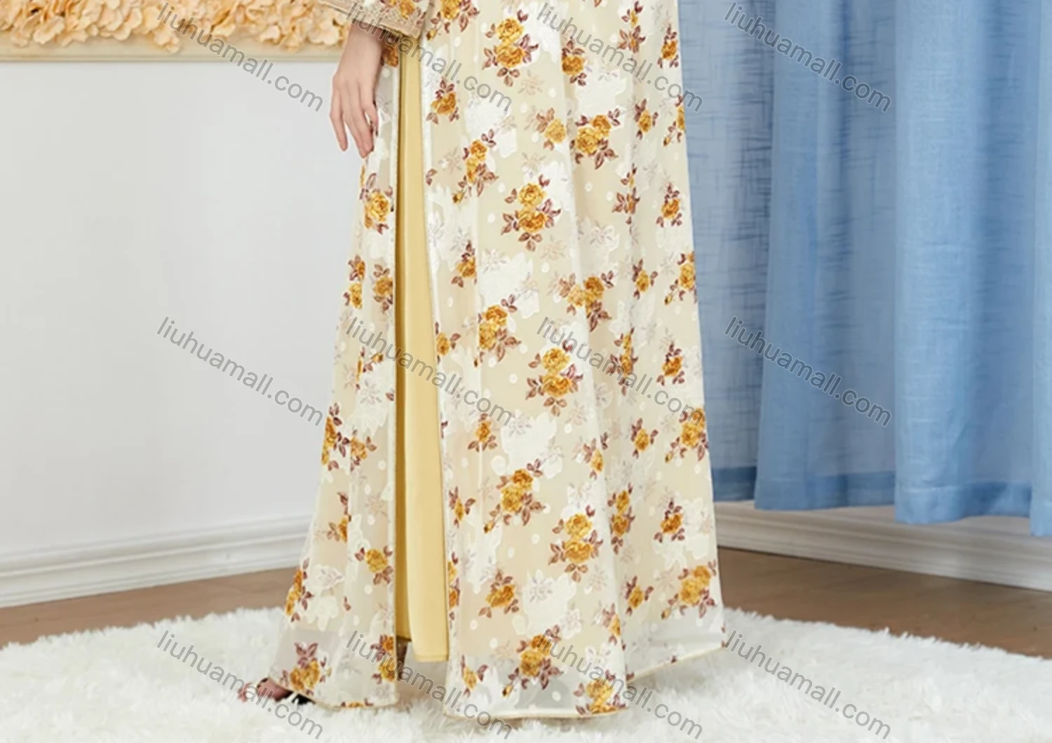 Wholesale Women's Arabic Muslim Islamic Embroidery Dubai Robe Cardigan & Dress 2-piece Set 3283# - Liuhuamall