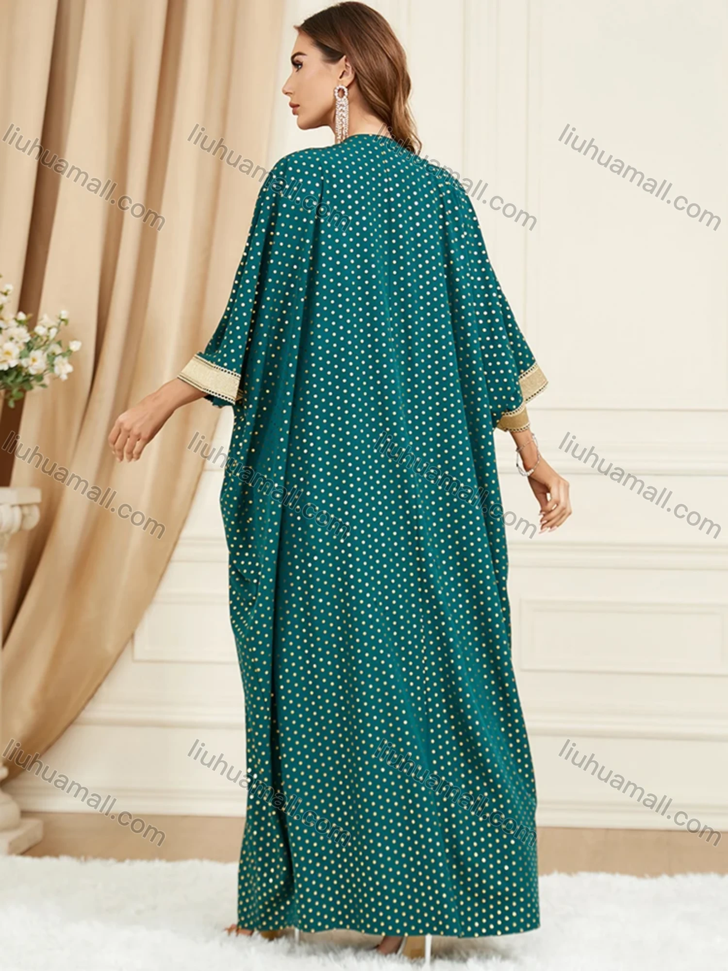 Wholesale Women's Arabic Muslim Islamic Dubai Embroidery Robe Cardigan & Dress 2-piece Set 3319# - Liuhuamall