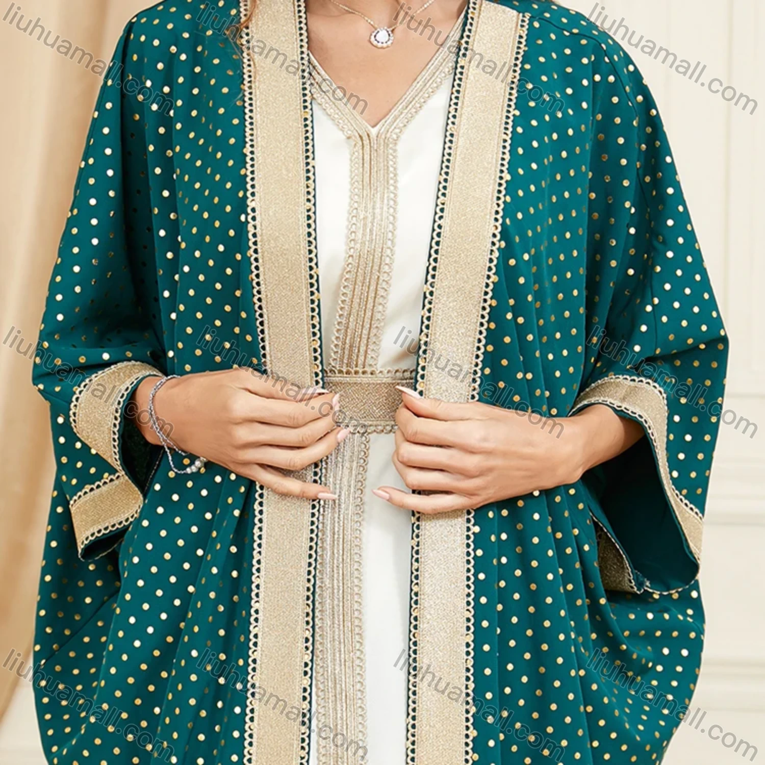 Wholesale Women's Arabic Muslim Islamic Dubai Embroidery Robe Cardigan & Dress 2-piece Set 3319# - Liuhuamall