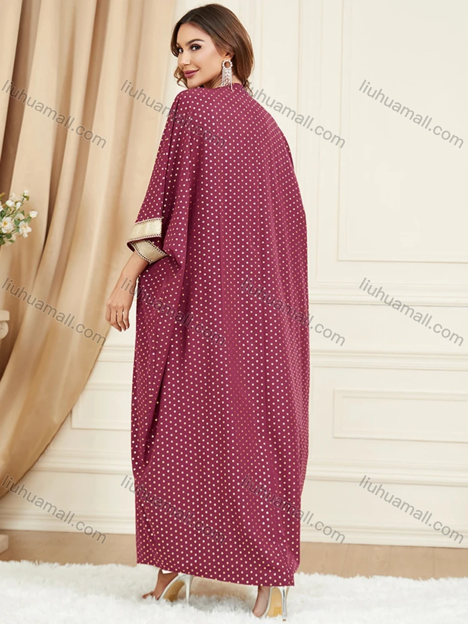 Wholesale Women's Arabic Muslim Islamic Dubai Embroidery Robe Cardigan & Dress 2-piece Set 3319# - Liuhuamall