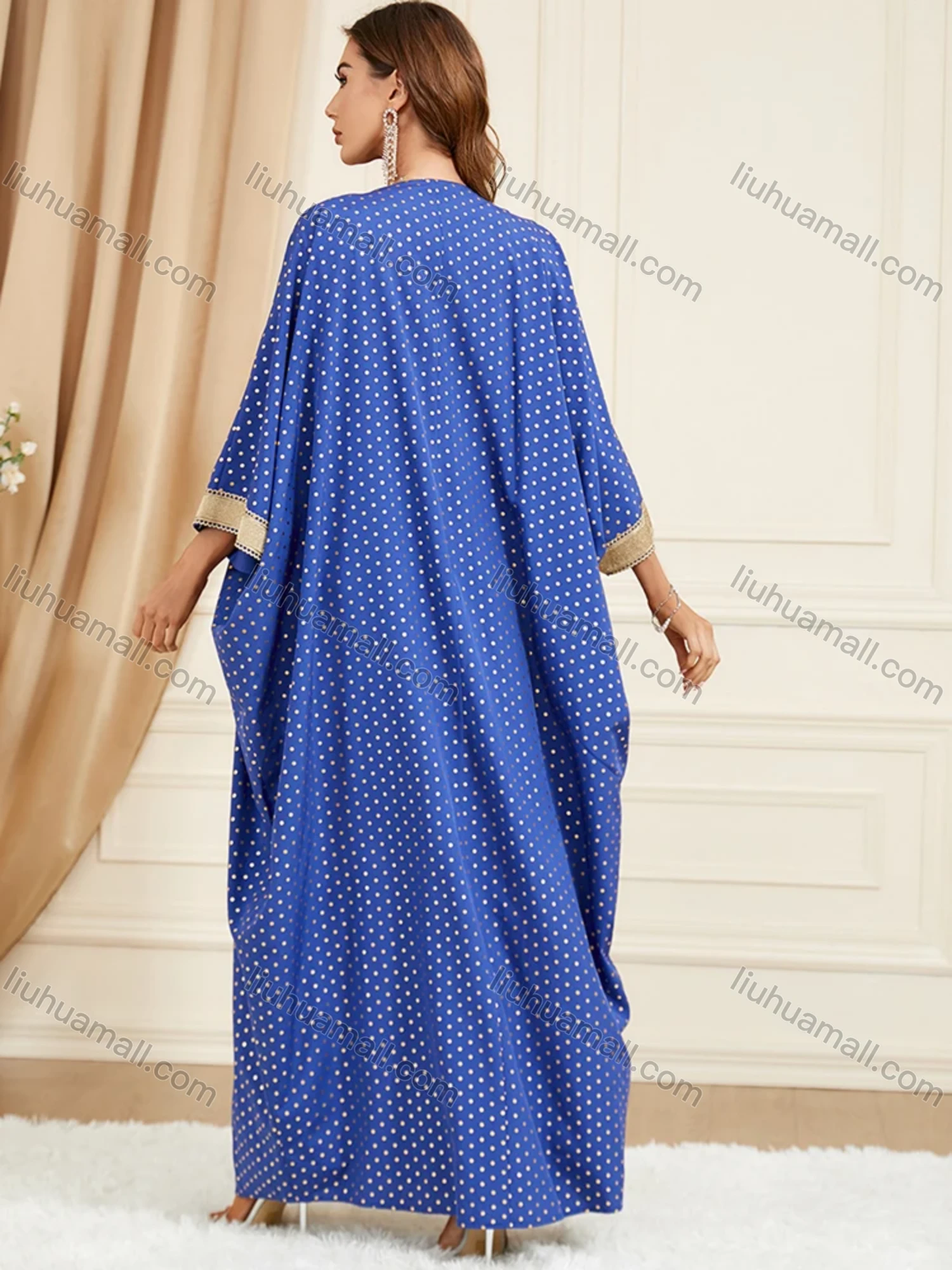 Wholesale Women's Arabic Muslim Islamic Dubai Embroidery Robe Cardigan & Dress 2-piece Set 3319# - Liuhuamall