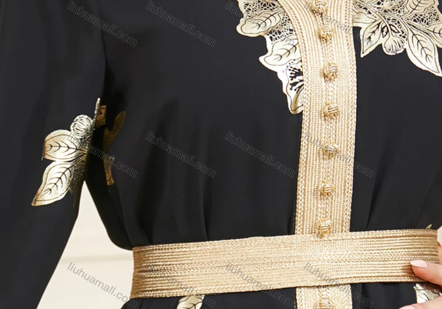 Wholesale Women's Arabic Muslim Islamic Dubai V Neck Splicing Embroidery Abaya Maxi Dress 3371# - Liuhuamall