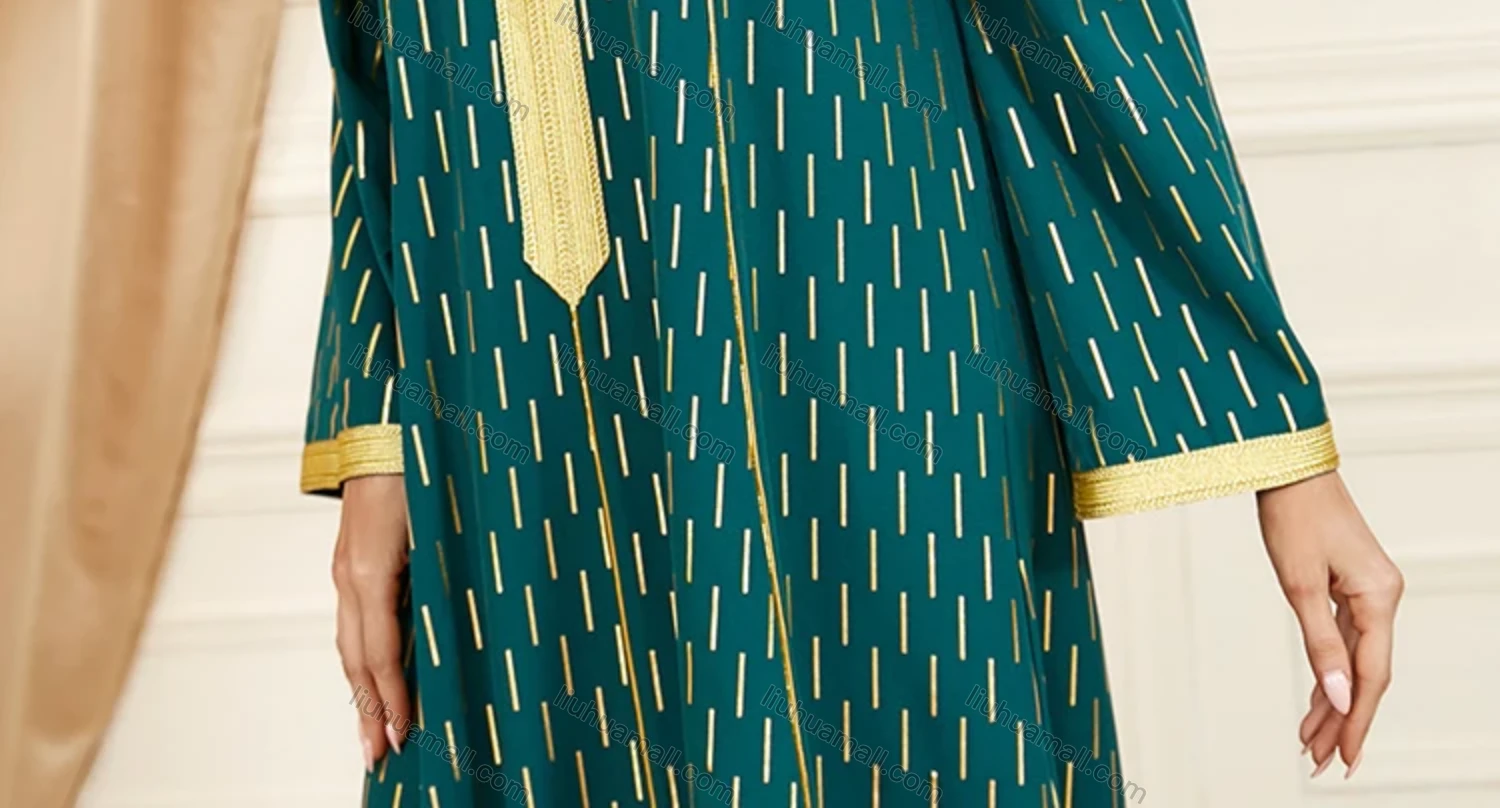 Wholesale Women's Arabic Dubai Muslim Islamic V Neck Splicing Embroidery Abaya Maxi Dress 3404# - Liuhuamall