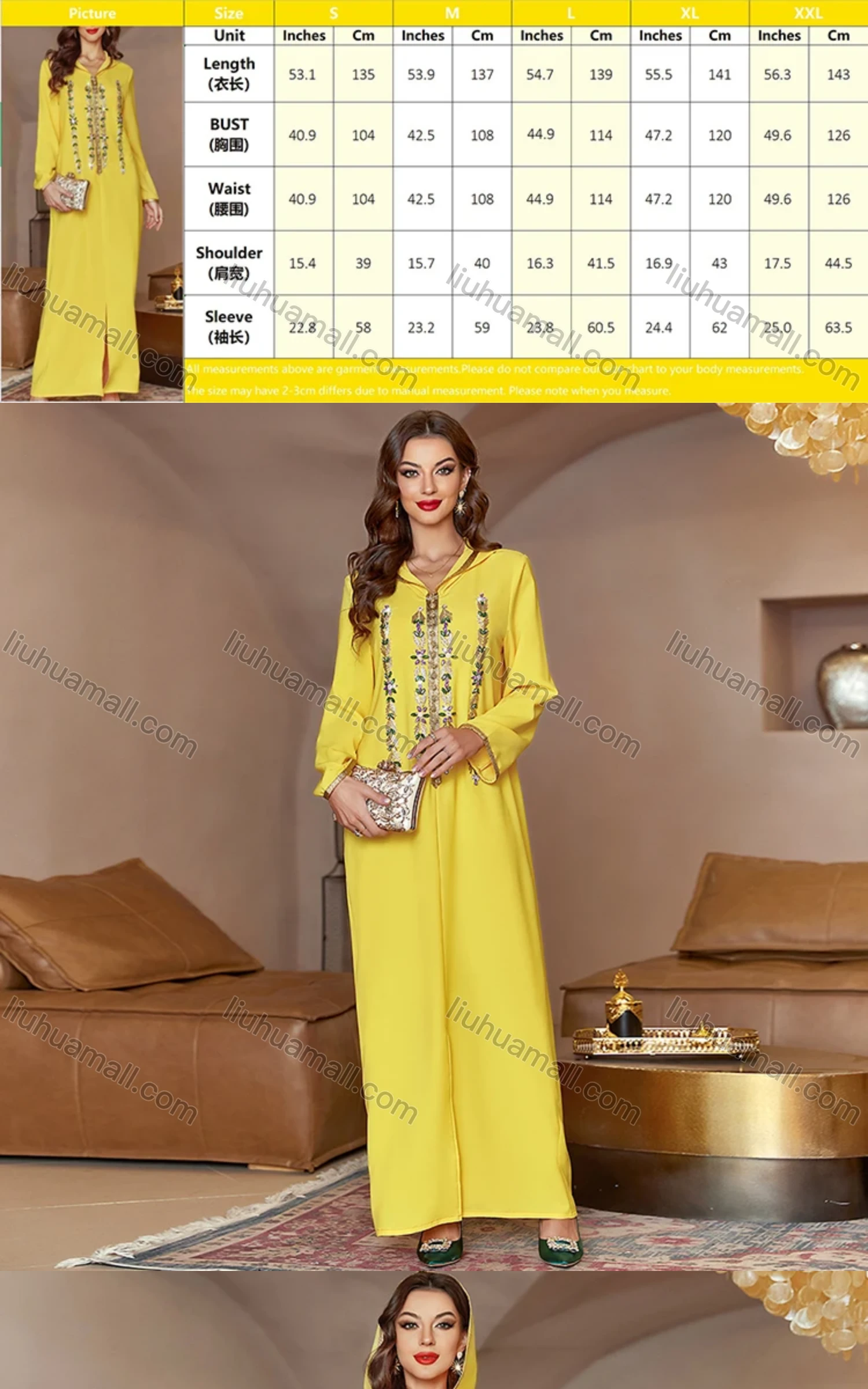 Wholesale Women's Arabic Dubai Muslim Islamic Hooded Split Front Rhinestone Maxi Robe Abaya Dress A804# - Liuhuamall