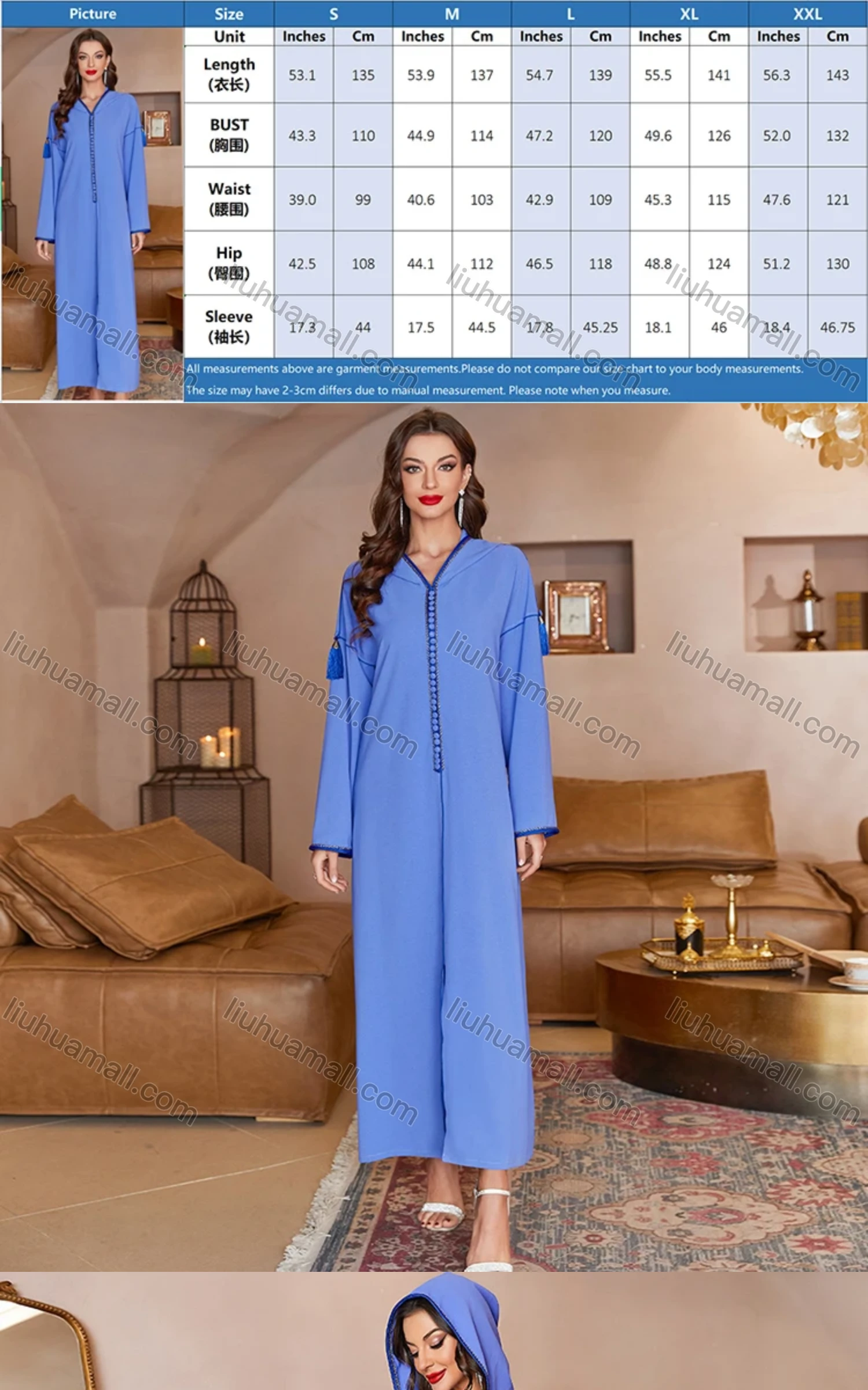 Wholesale Women's Muslim Islamic Elegant Plain Hooded Split Front Tassel Maxi Robe Abaya Dress A821# - Liuhuamall
