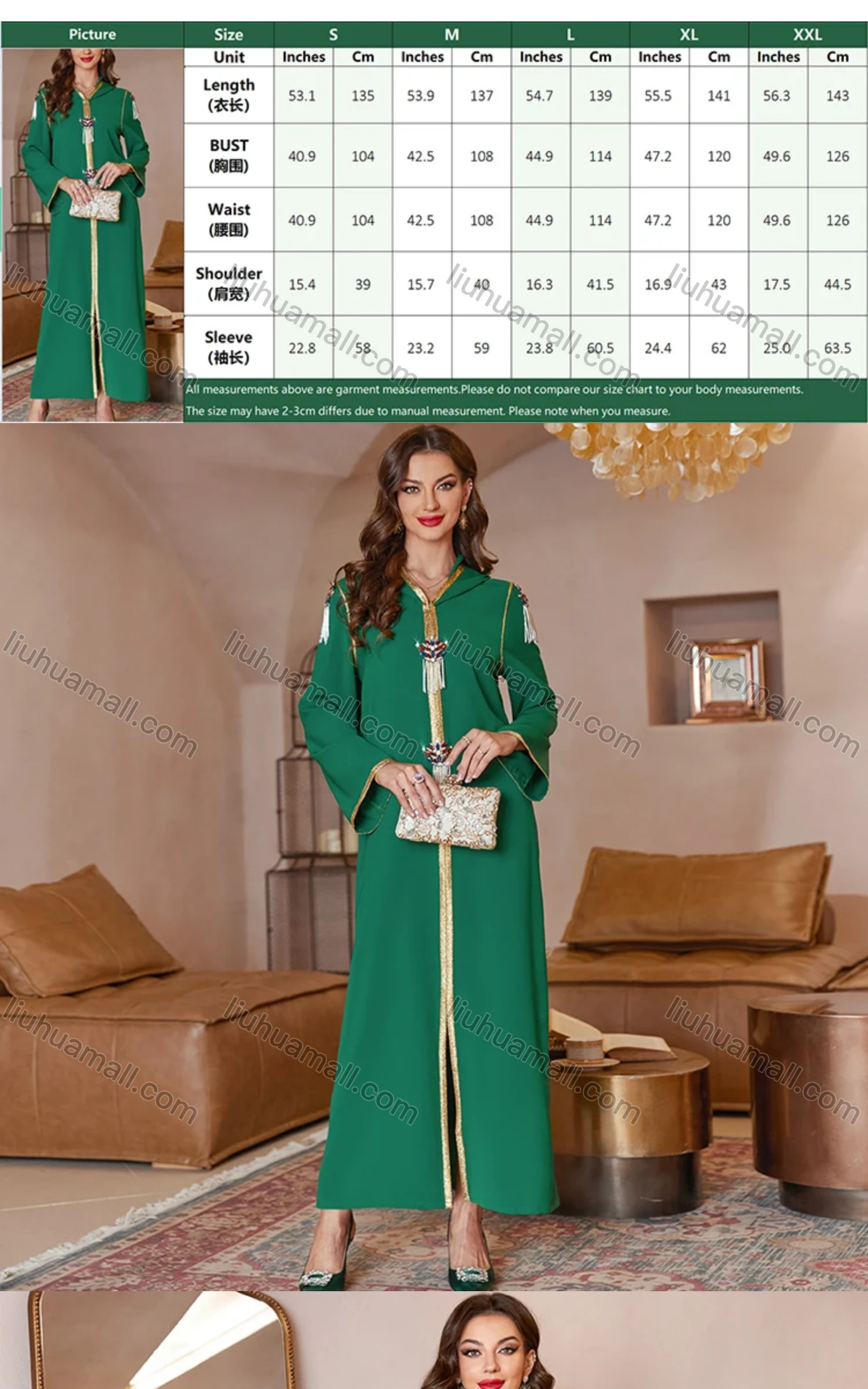 Wholesale Women's Muslim Islamic Hooded Split Front Splicing Rhinestone Tassel Maxi Robe Abaya Dress A826# - Liuhuamall