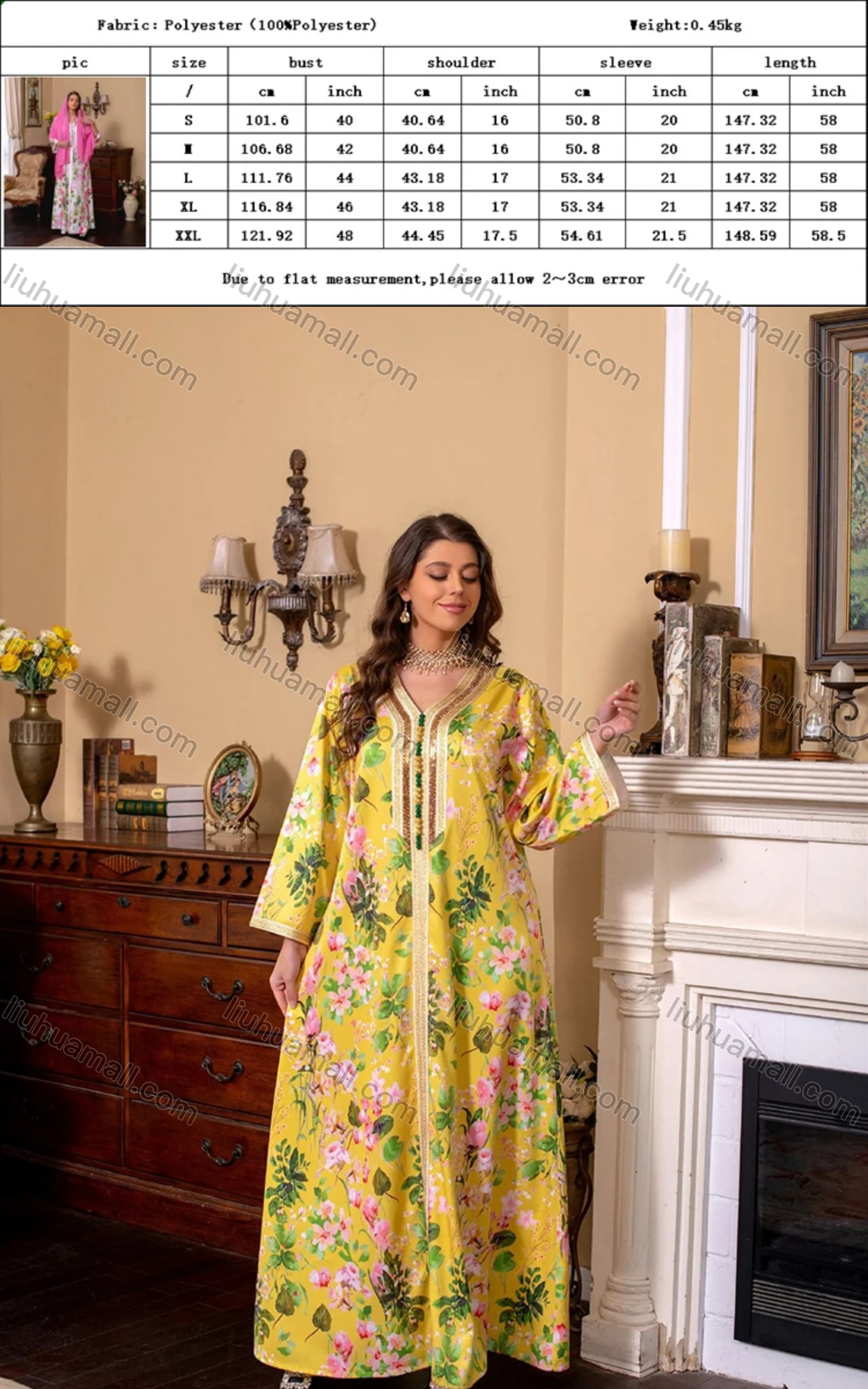 Wholesale Women's Elegant Muslim Islamic Splicing Embroidered Floral Maxi Dress With Scarf AB270# - Liuhuamall