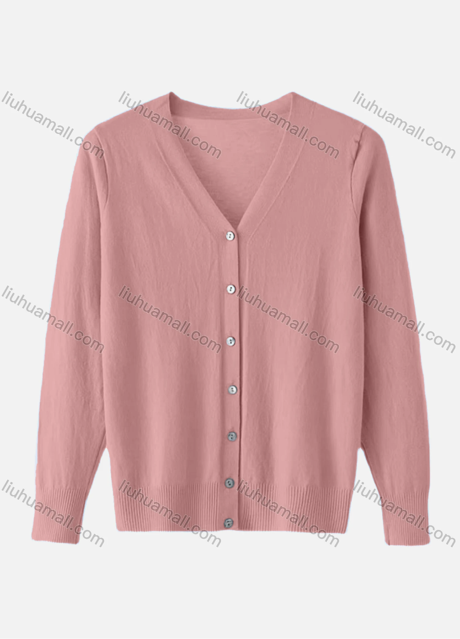 Wholesale Women's Casual Plain V Neck Buttons Down Long Sleeve Cardigan - Liuhuamall