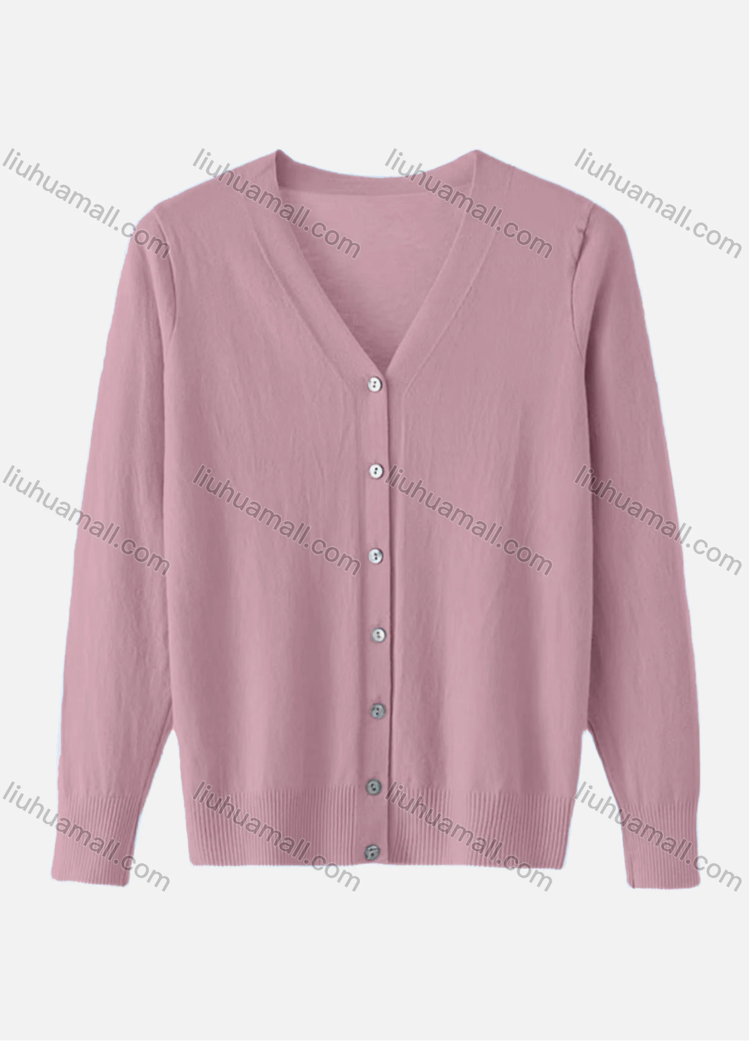Wholesale Women's Casual Plain V Neck Buttons Down Long Sleeve Cardigan - Liuhuamall