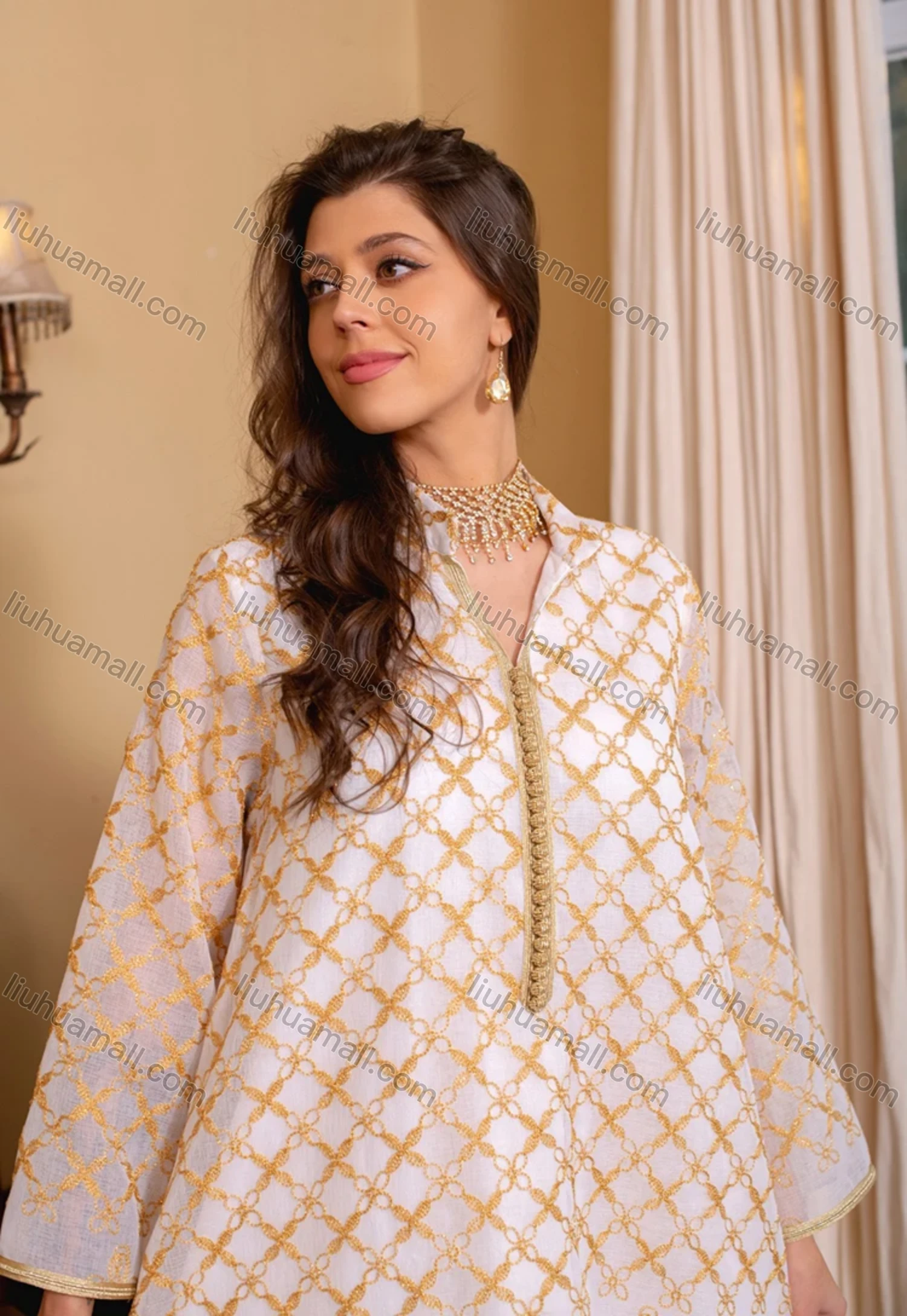 Wholesale Women's Muslim Islamic Splicing Embroidered Floral Maxi Abaya Dress With Scarf AB276# - Liuhuamall