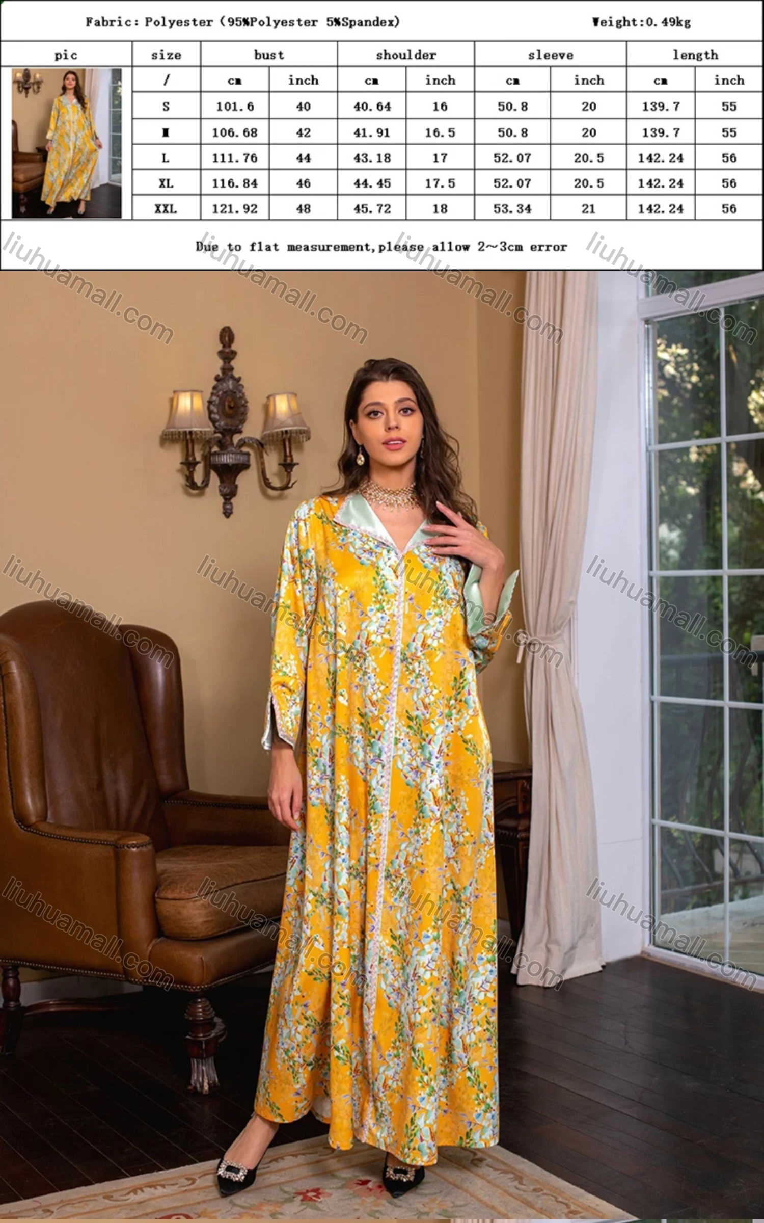 Wholesale Women's Muslim Islamic Lapel Embroidered Allover Floral Print Maxi Dress AB284# - Liuhuamall