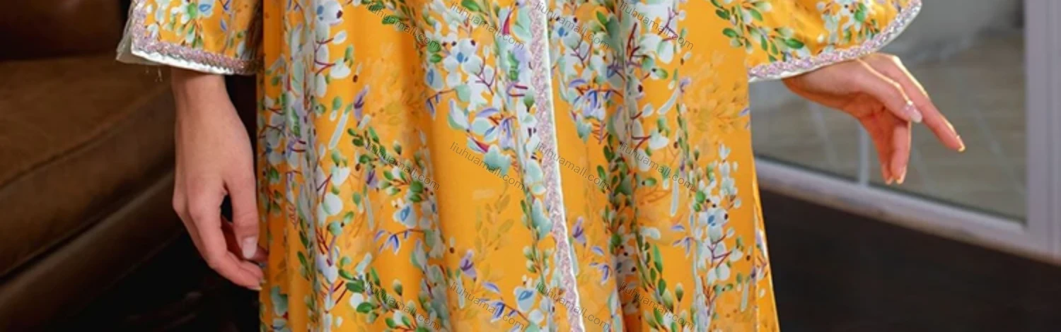 Wholesale Women's Muslim Islamic Lapel Embroidered Allover Floral Print Maxi Dress AB284# - Liuhuamall