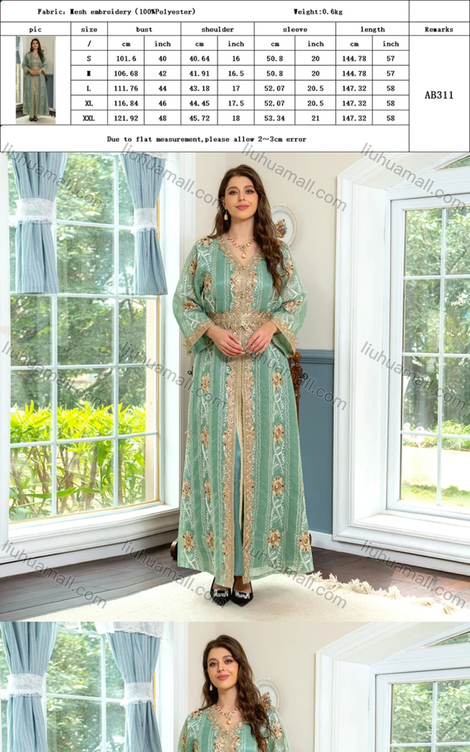 Wholesale Women's Embroidery Arabic Dubai Muslim Islamic Robe Cardigan & Dress 2-piece Set AB311# - Liuhuamall