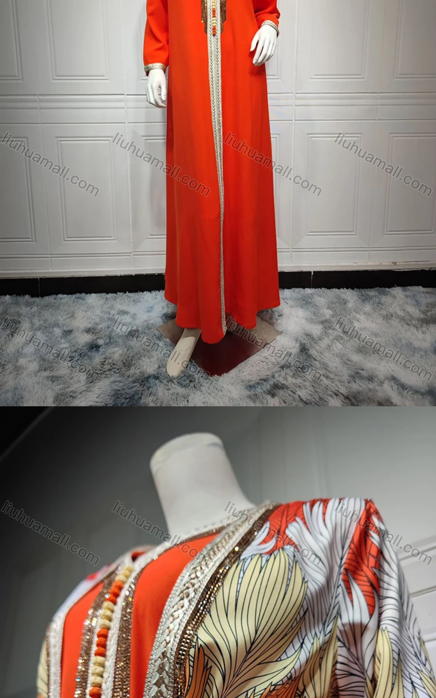 Wholesale Women's Arabic Muslim Islamic Long Sleeve Dubai Embroidery Robe Cardigan & Dress 2-piece Set AB315# - Liuhuamall