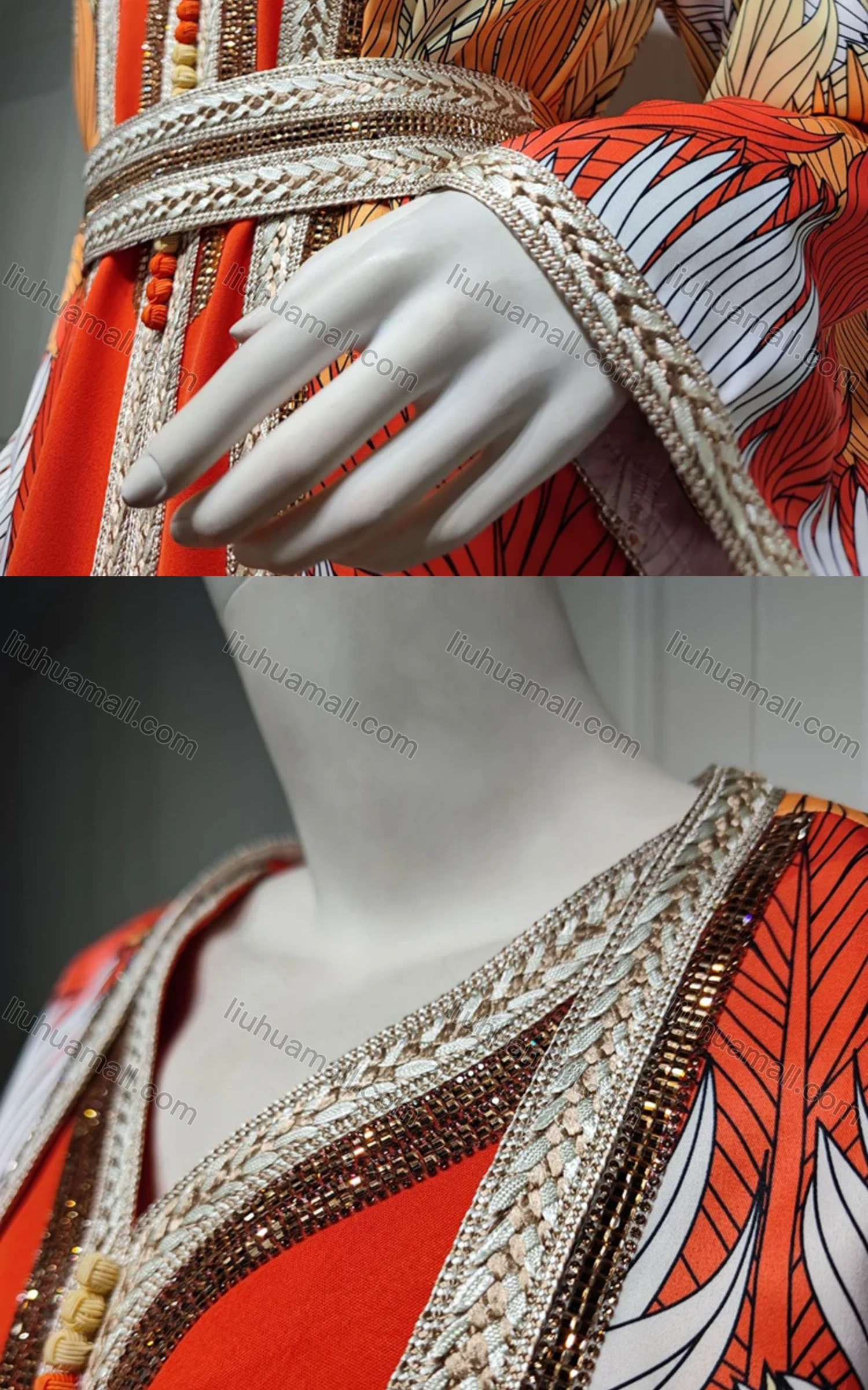 Wholesale Women's Arabic Muslim Islamic Long Sleeve Dubai Embroidery Robe Cardigan & Dress 2-piece Set AB315# - Liuhuamall