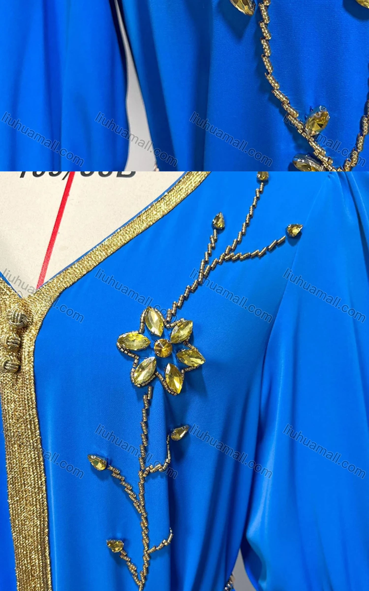 Wholesale Women's Elegant Muslim Islamic Plain Embroidered Split Front Rhinestone Robe Dress BA3071# - Liuhuamall