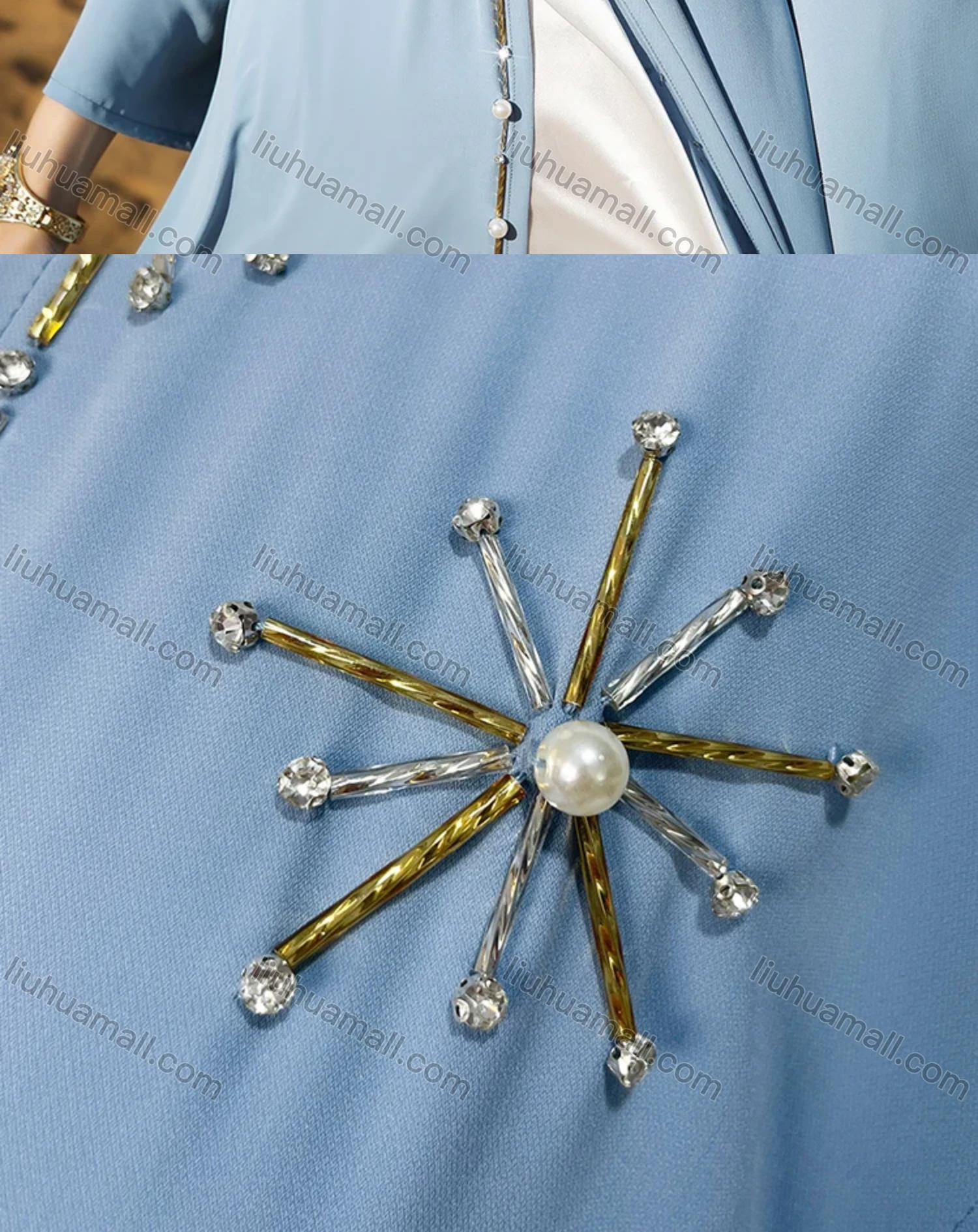 Wholesale Women's Elegant Muslim Islamic Plain Pearl Decor Rhinestone Robe Cardigan BA7016# - Liuhuamall