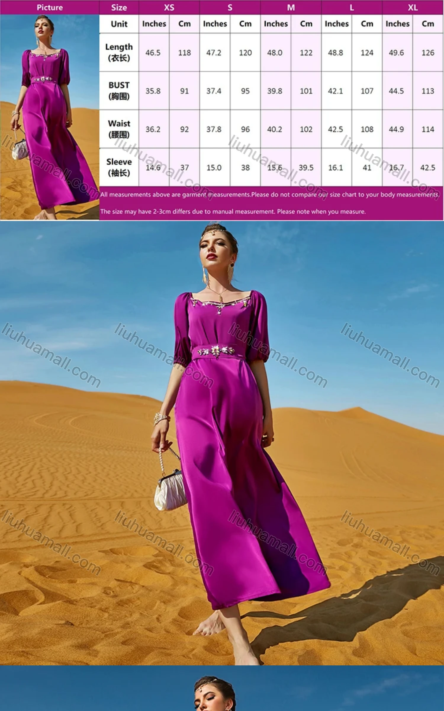 Wholesale Women's Muslim Islamic Plain Sweetheart Neck Rhinestone Tie Back Robe Dress BA7032# - Liuhuamall