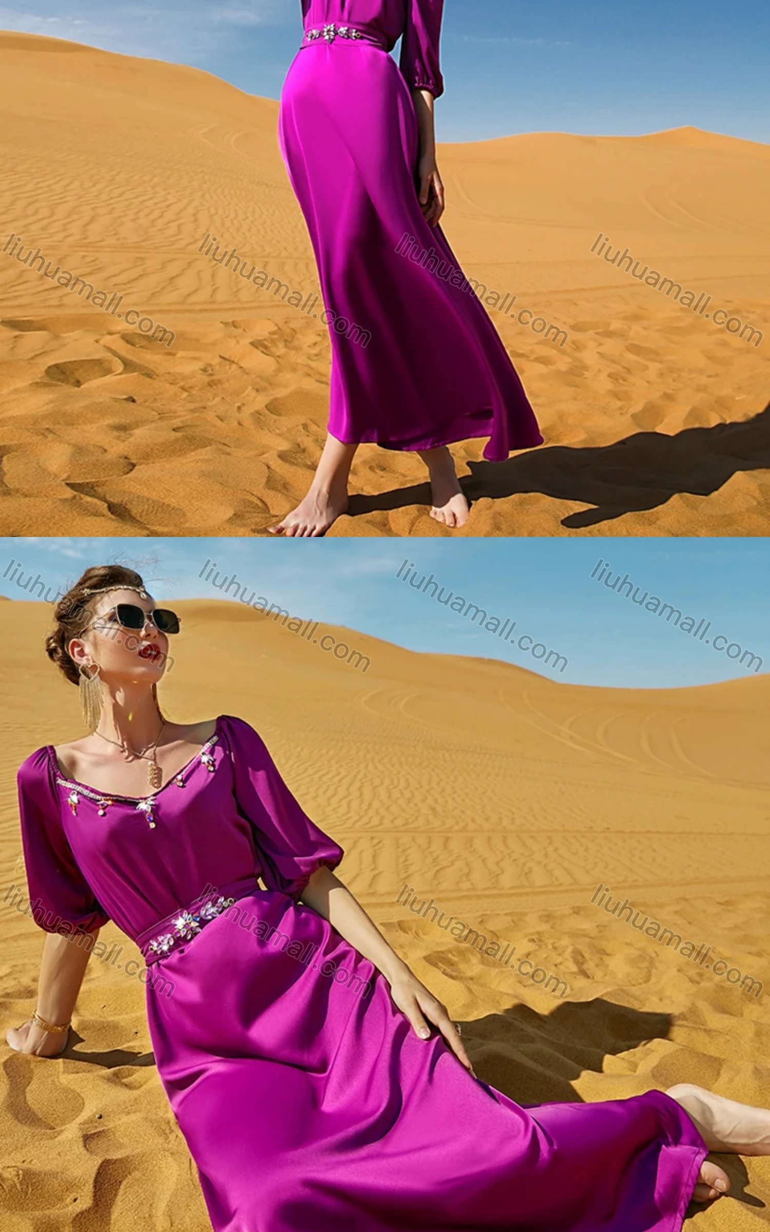 Wholesale Women's Muslim Islamic Plain Sweetheart Neck Rhinestone Tie Back Robe Dress BA7032# - Liuhuamall