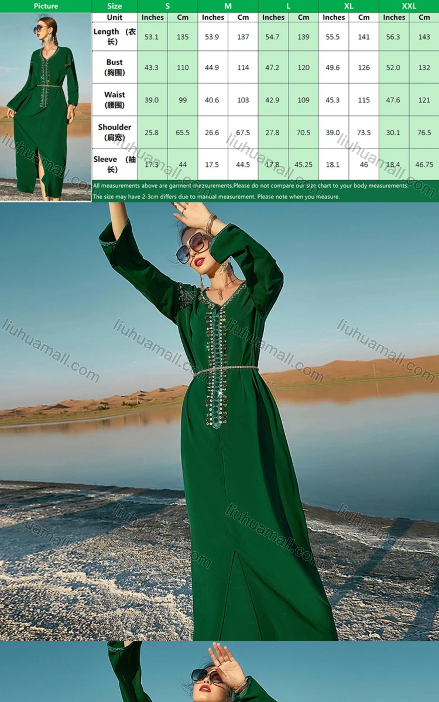 Wholesale Women's Arabic Dubai Muslim Islamic Embroidery Tassel Rhinestone Abaya Dress BA7073# - Liuhuamall