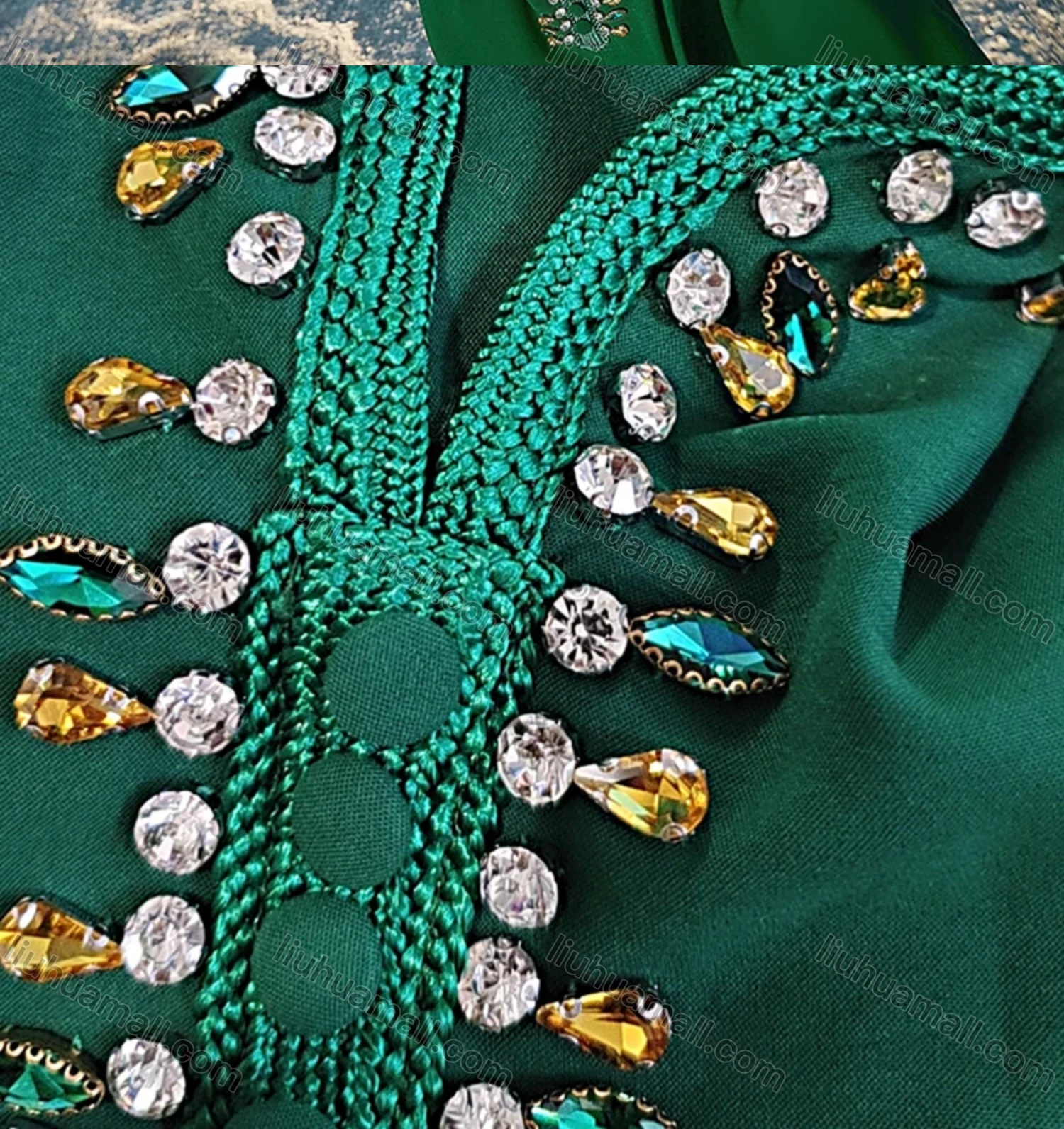 Wholesale Women's Arabic Dubai Muslim Islamic Embroidery Tassel Rhinestone Abaya Dress BA7073# - Liuhuamall